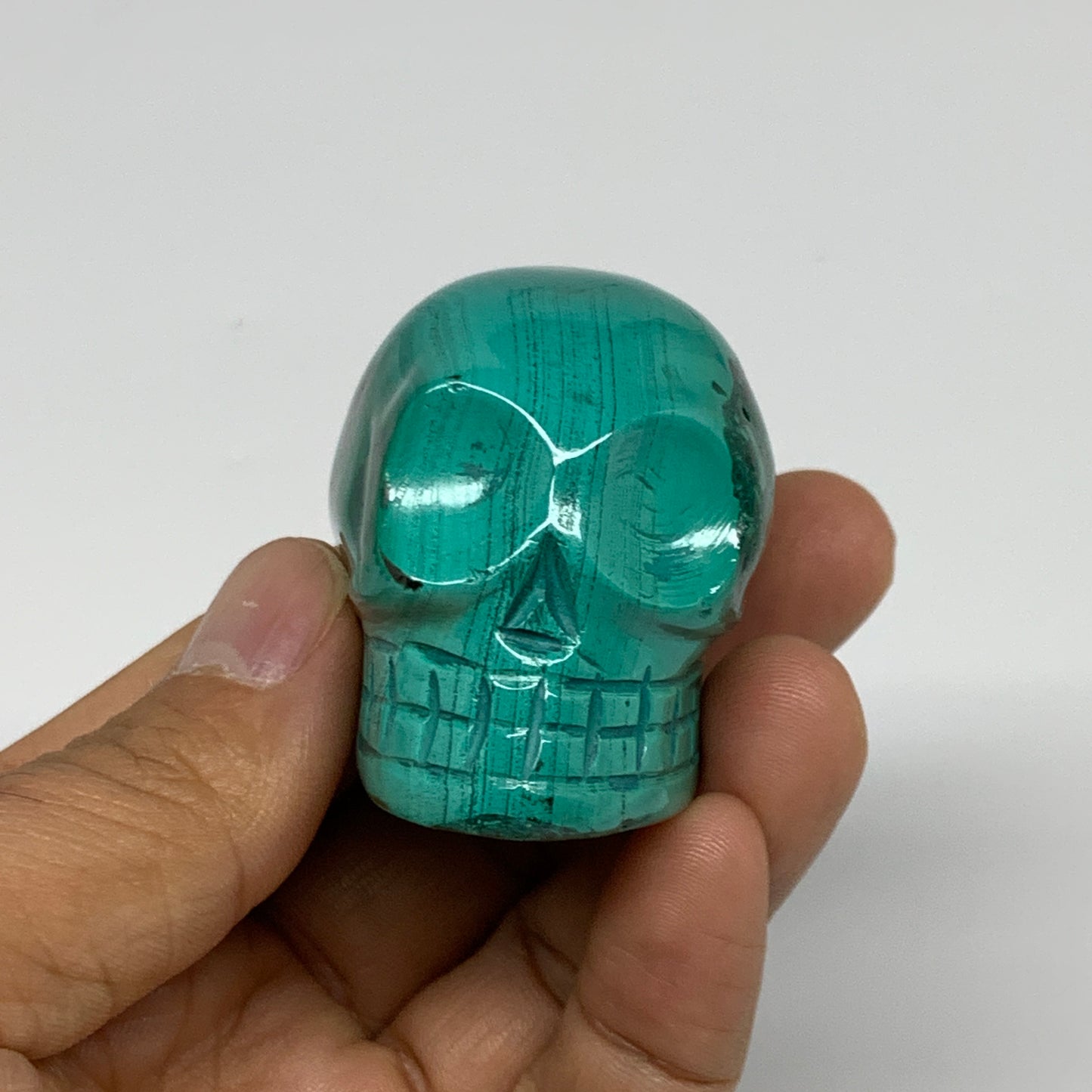 137.7g, 1.9"x1.4"x1.5", Natural Solid Malachite Skull From Congo, B32723