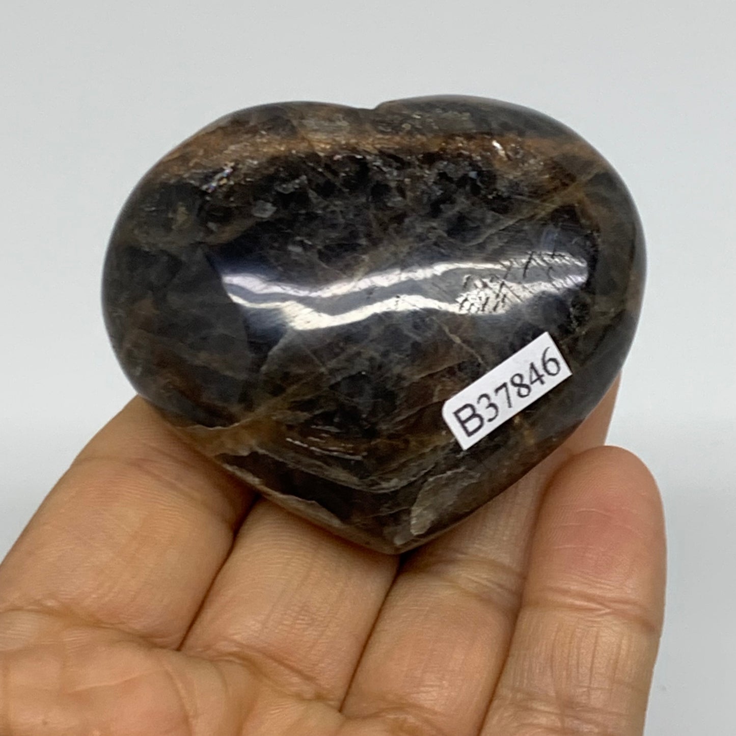0.24 lbs, 2"x2.3"x1.1", Black Moonstone Heart Polished Crystal Decor, B37846