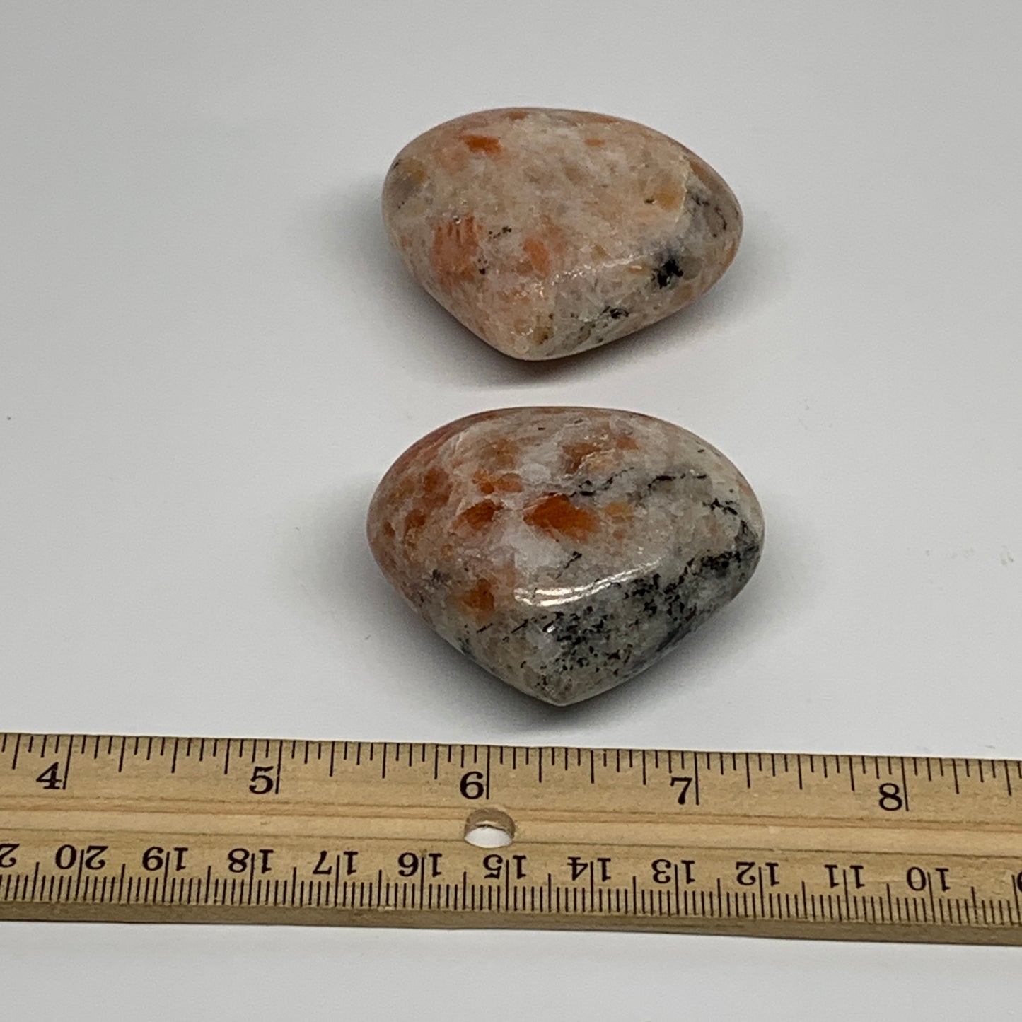149.9g,1.7"-1.8", 2pcs, Sunstone Heart Polished Healing Crystal, B34801