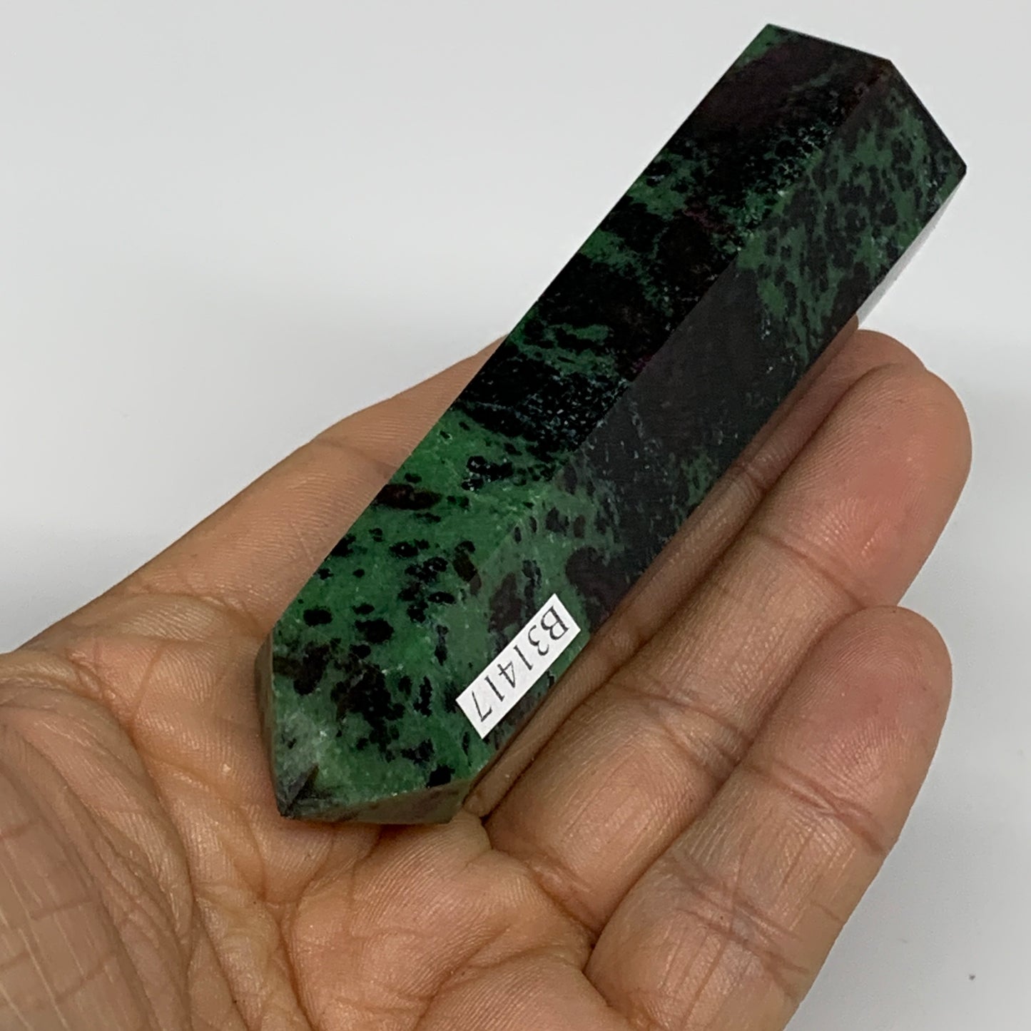 119.1g, 3.5"x0.9", Natural Ruby Zoisite Tower Point Obelisk @India, B31417