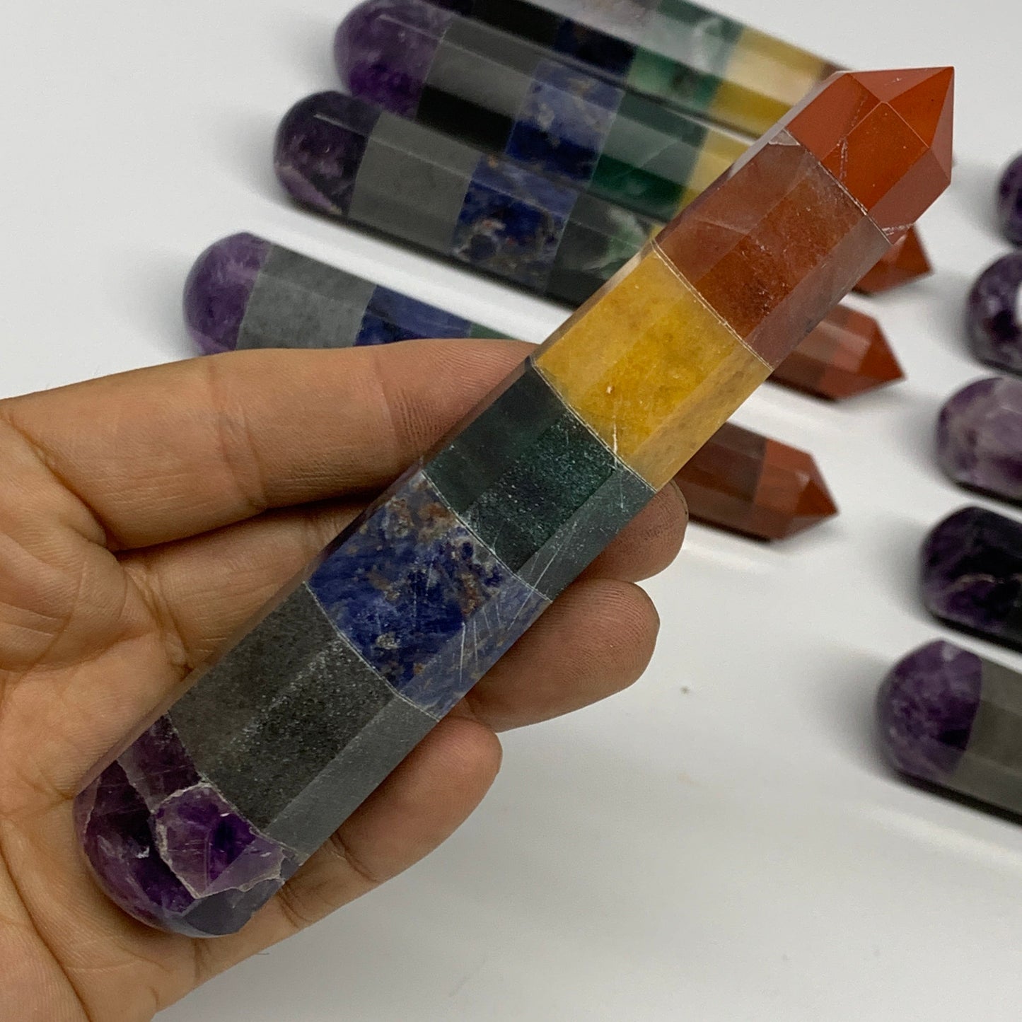 2.2 lbs, 4.7" - 5.3", 10pcs, 7 Chakra Towers, Obelisks, Points, B29087