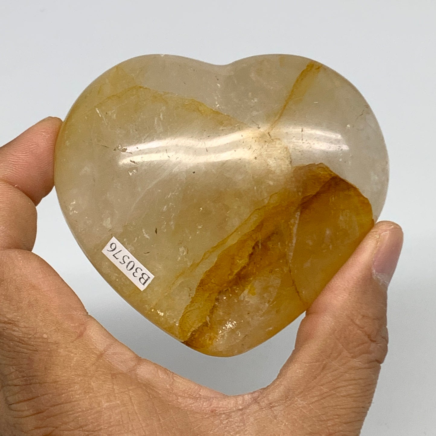 238.4g, 2.7"x3"x1.3" Yellow Healing Quartz Heart Crystal @Madagascar, B30576