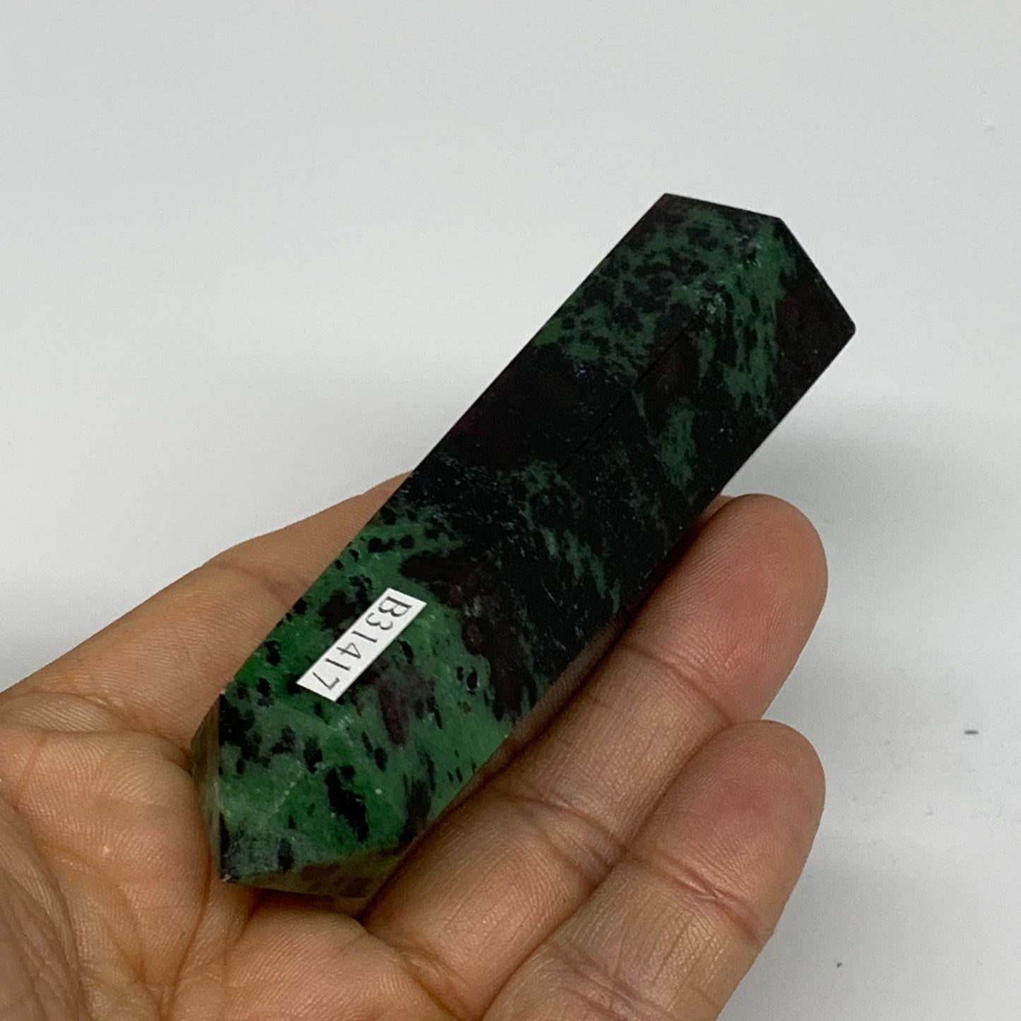 119.1g, 3.5"x0.9", Natural Ruby Zoisite Tower Point Obelisk @India, B31417