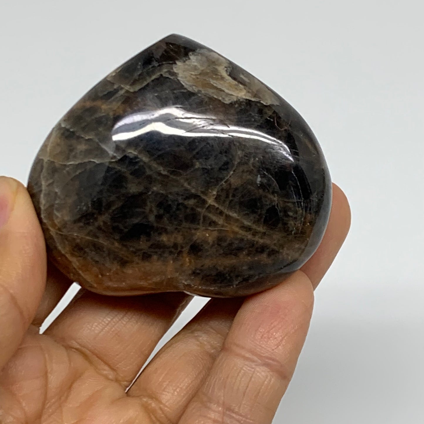 0.24 lbs, 2"x2.3"x1.1", Black Moonstone Heart Polished Crystal Decor, B37846
