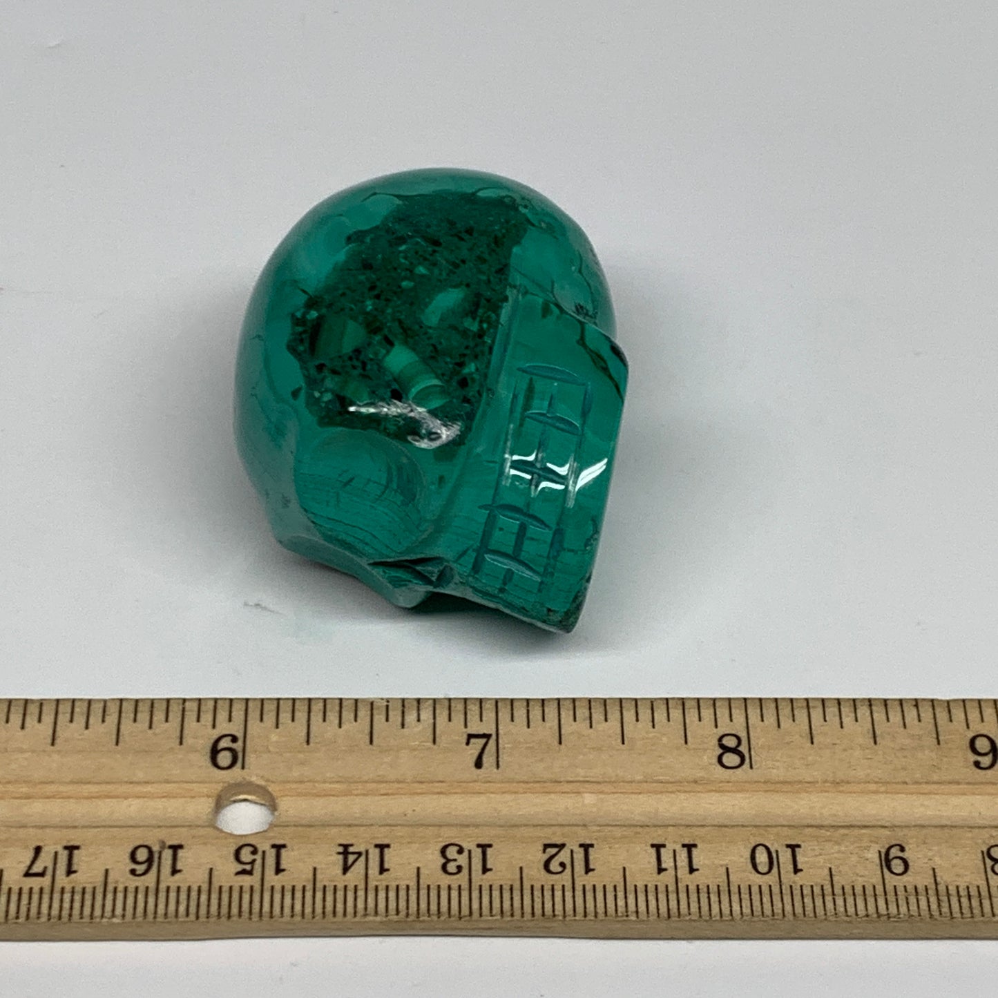 137.7g, 1.9"x1.4"x1.5", Natural Solid Malachite Skull From Congo, B32723