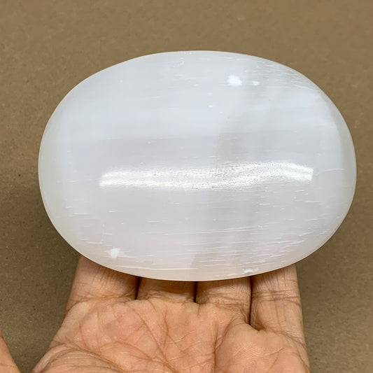 0.65 lbs, 4"x3"x1.2", White Selenite Palmstone Crystal Pillow Reiki, B36109