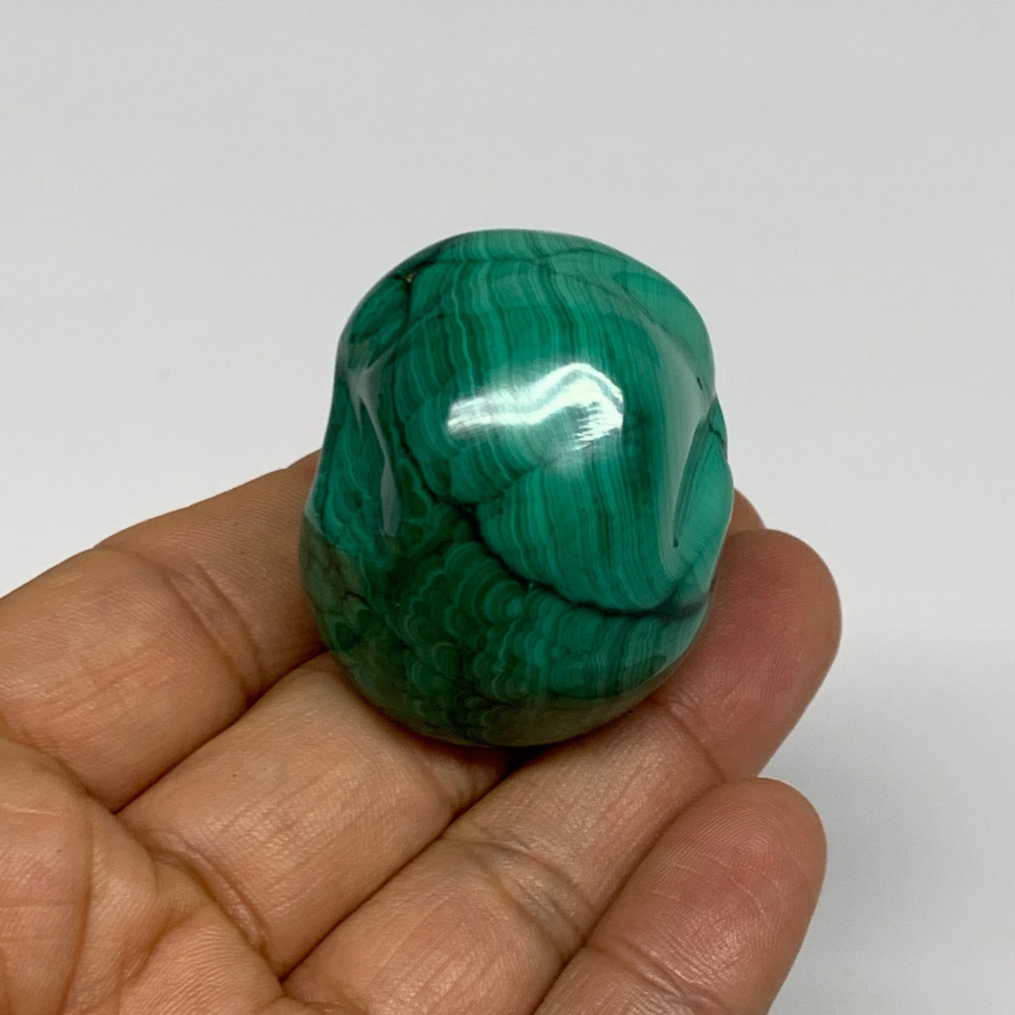 98.1g, 1.8"x1.2"x1.4", Natural Solid Malachite Skull From Congo, B32724