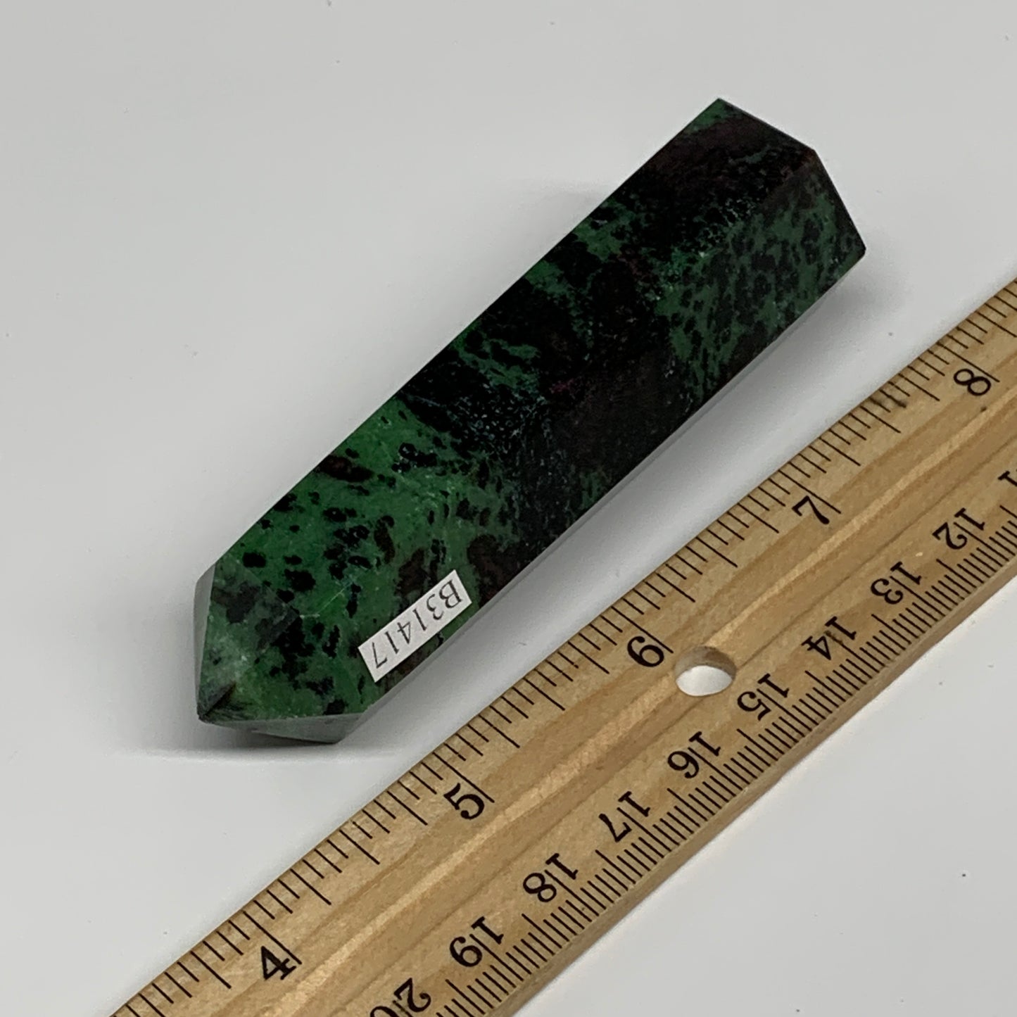 119.1g, 3.5"x0.9", Natural Ruby Zoisite Tower Point Obelisk @India, B31417