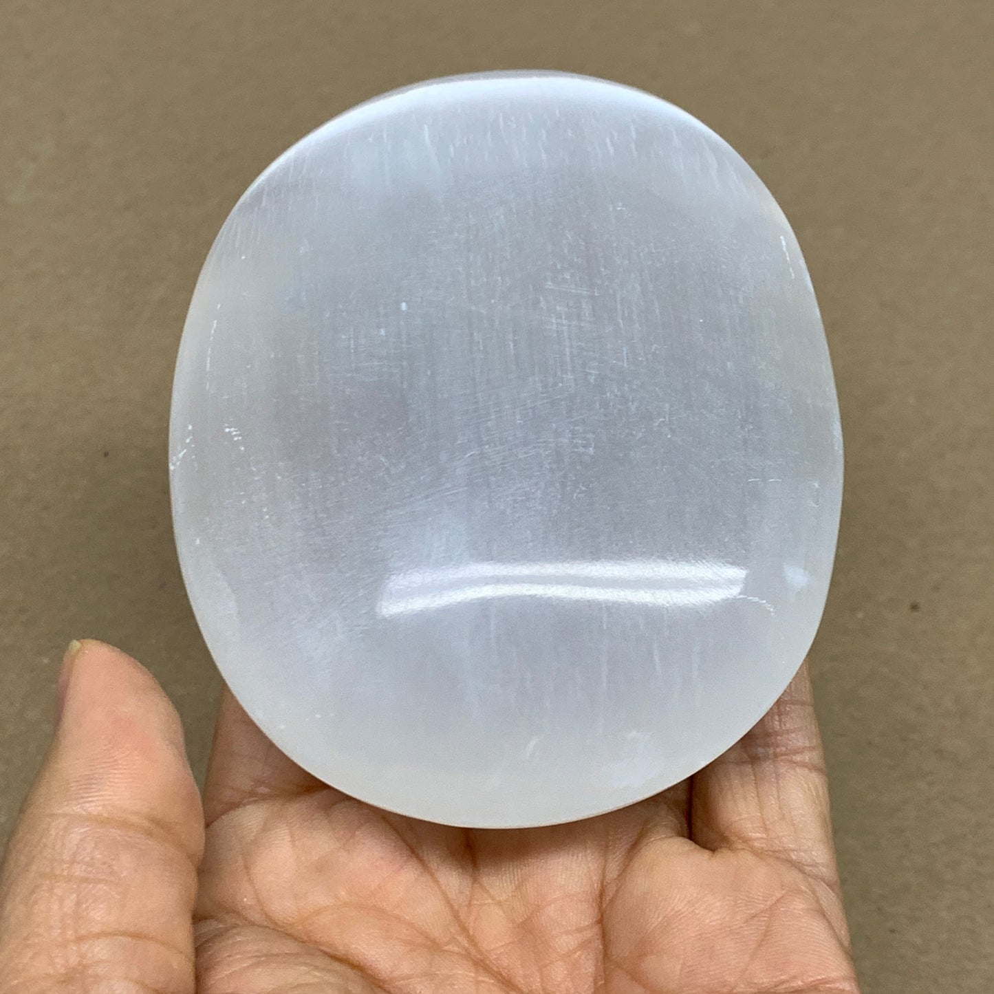 0.65 lbs, 4"x3"x1.2", White Selenite Palmstone Crystal Pillow Reiki, B36109