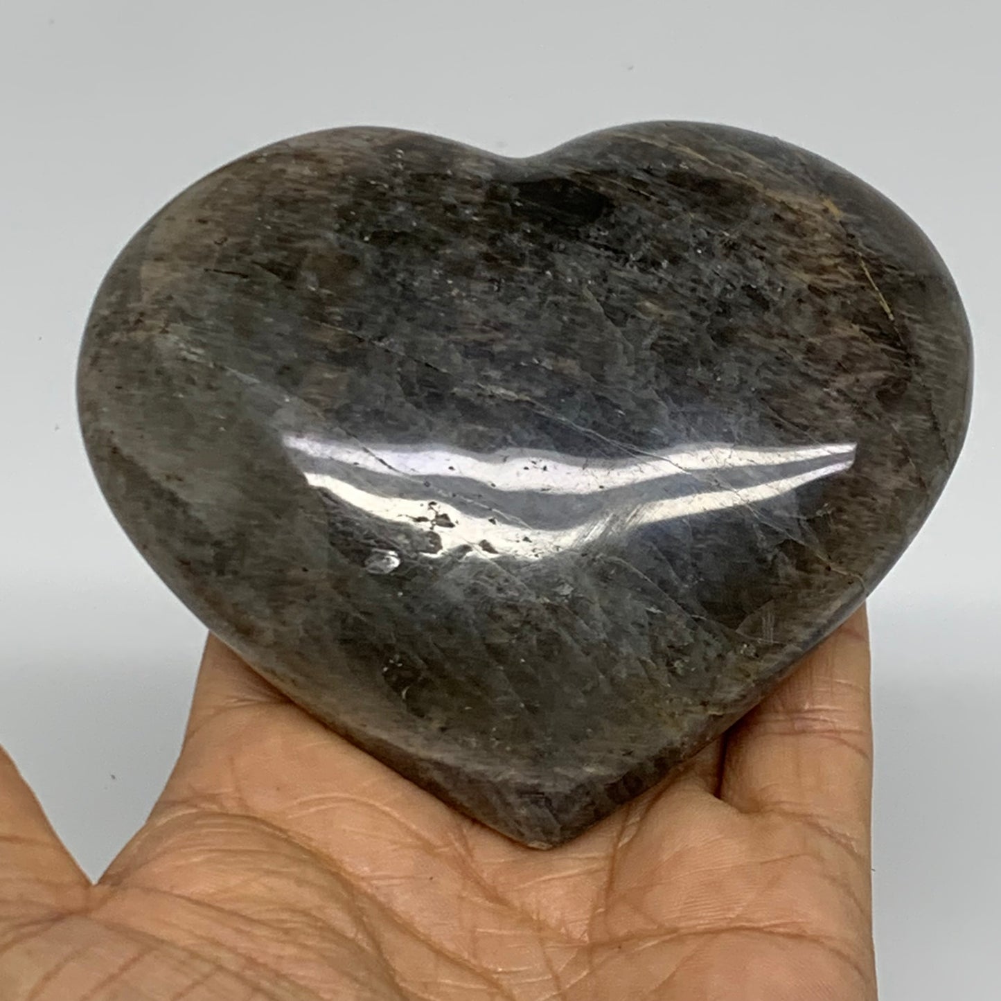 0.80 lbs, 3.5"x3.9"x1.3", Black Moonstone Heart Polished Crystal Decor, B37847