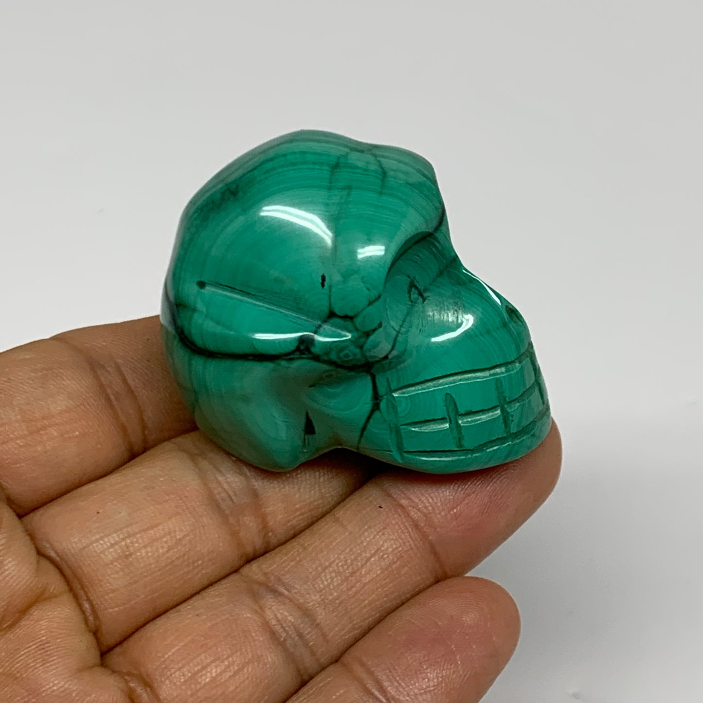 98.1g, 1.8"x1.2"x1.4", Natural Solid Malachite Skull From Congo, B32724