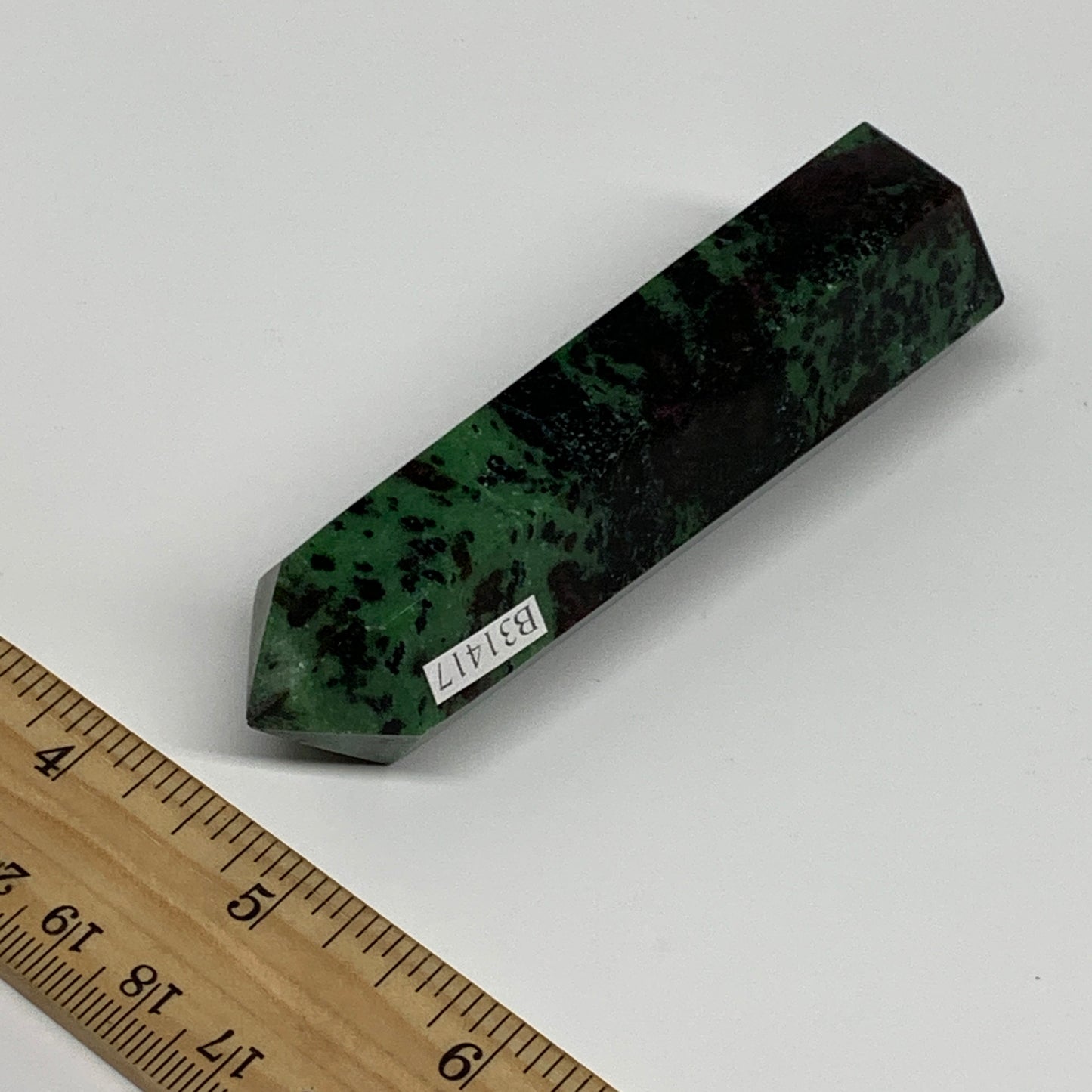 119.1g, 3.5"x0.9", Natural Ruby Zoisite Tower Point Obelisk @India, B31417