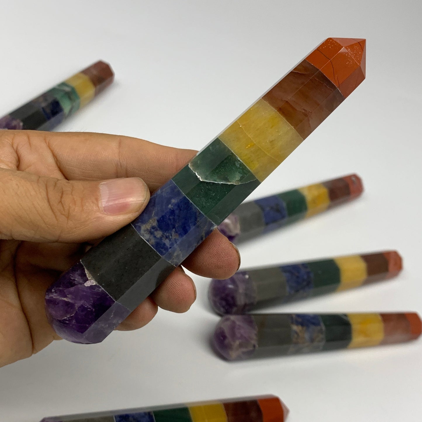 2.2 lbs, 4.7" - 5.3", 10pcs, 7 Chakra Towers, Obelisks, Points, B29087