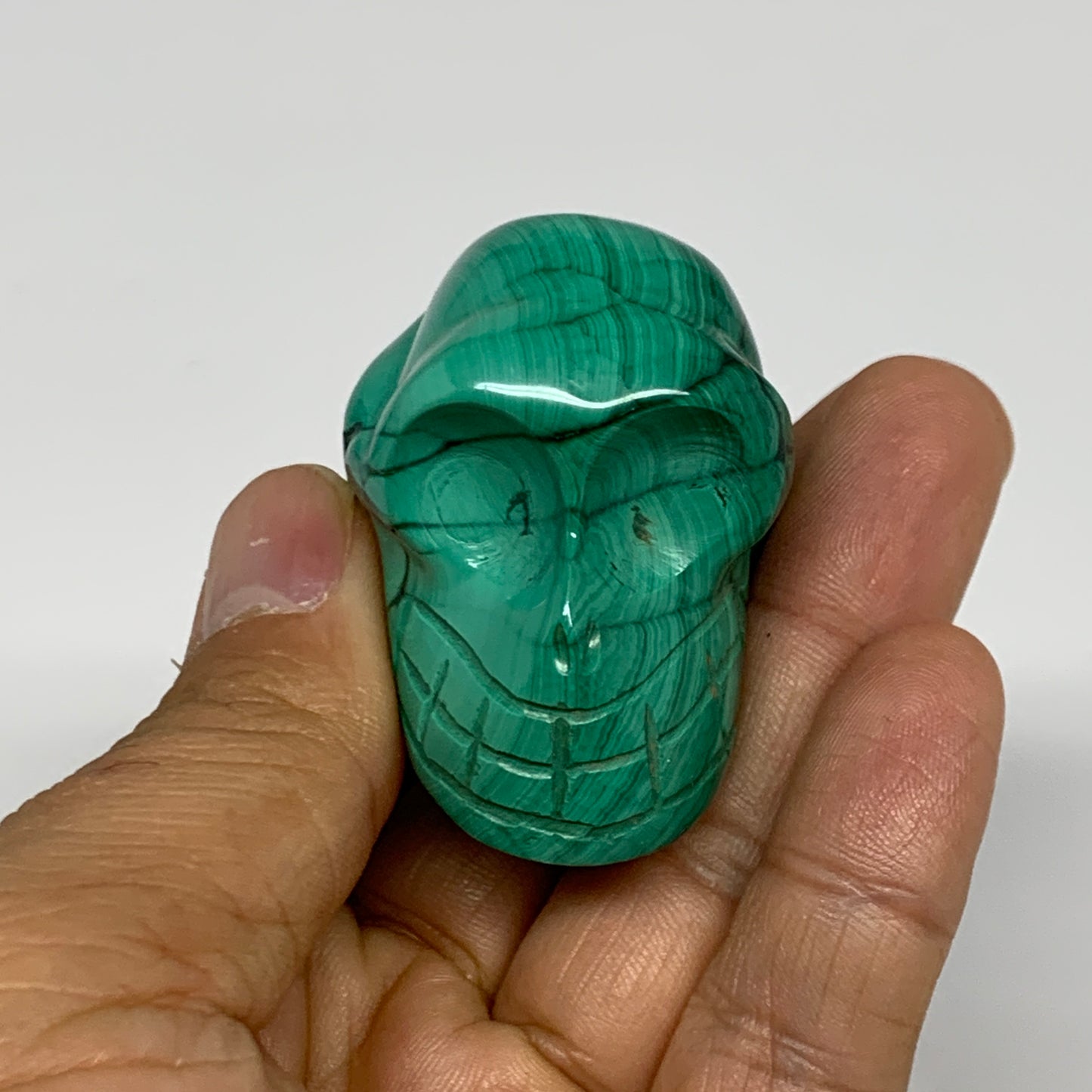 98.1g, 1.8"x1.2"x1.4", Natural Solid Malachite Skull From Congo, B32724