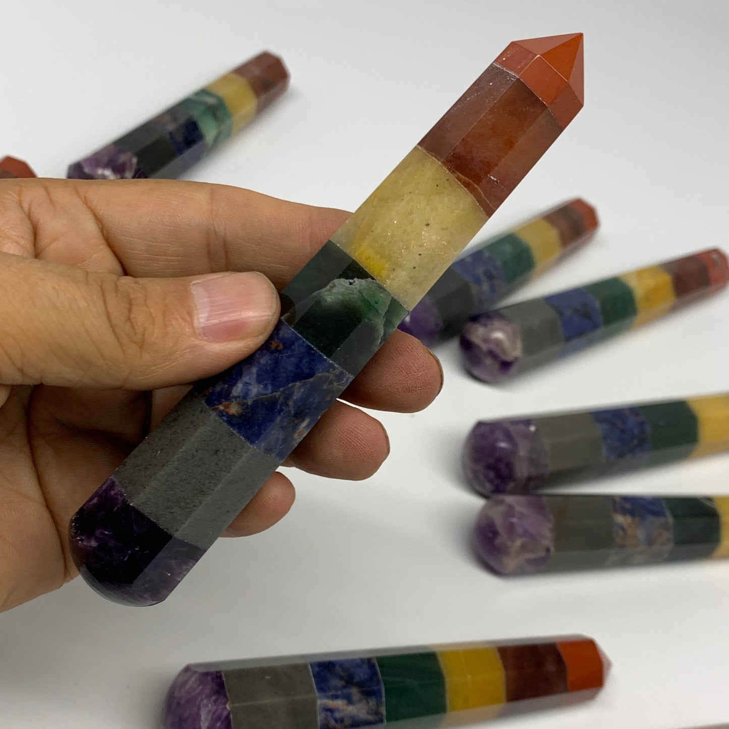2.2 lbs, 4.7" - 5.3", 10pcs, 7 Chakra Towers, Obelisks, Points, B29087