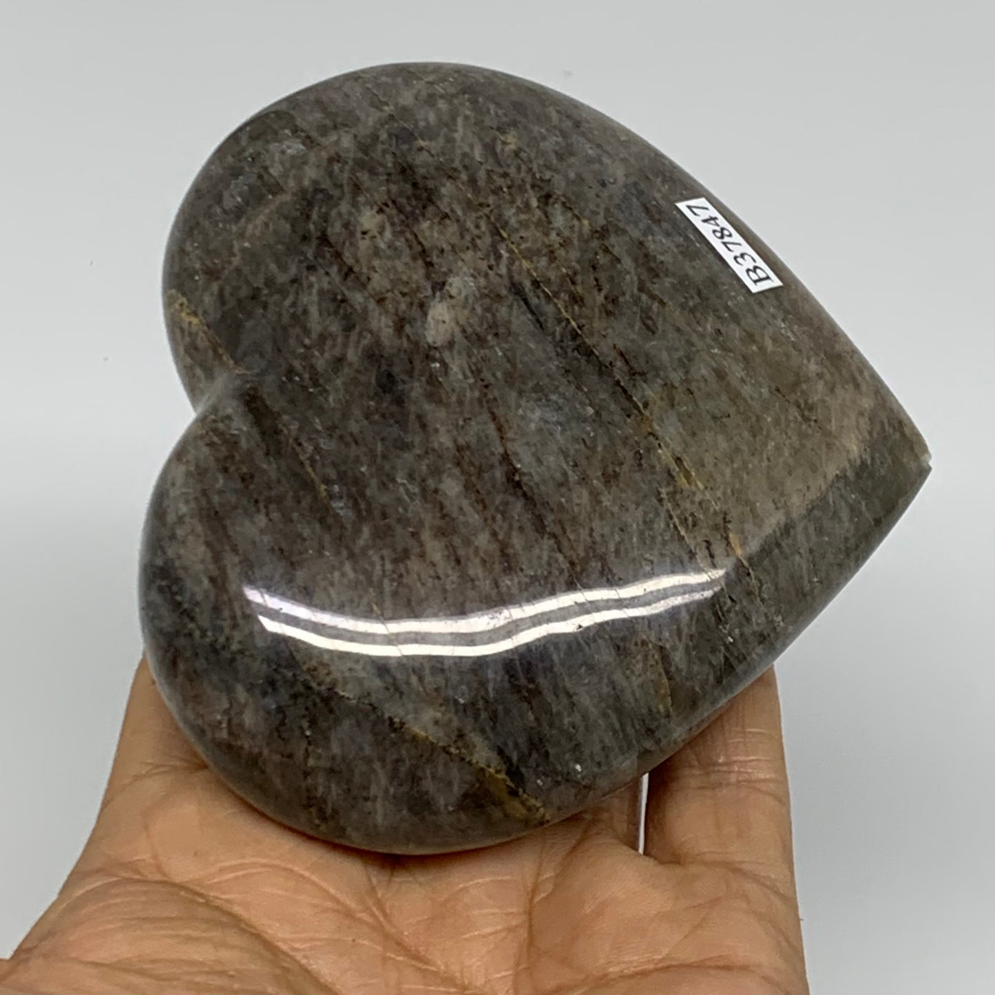 0.80 lbs, 3.5"x3.9"x1.3", Black Moonstone Heart Polished Crystal Decor, B37847