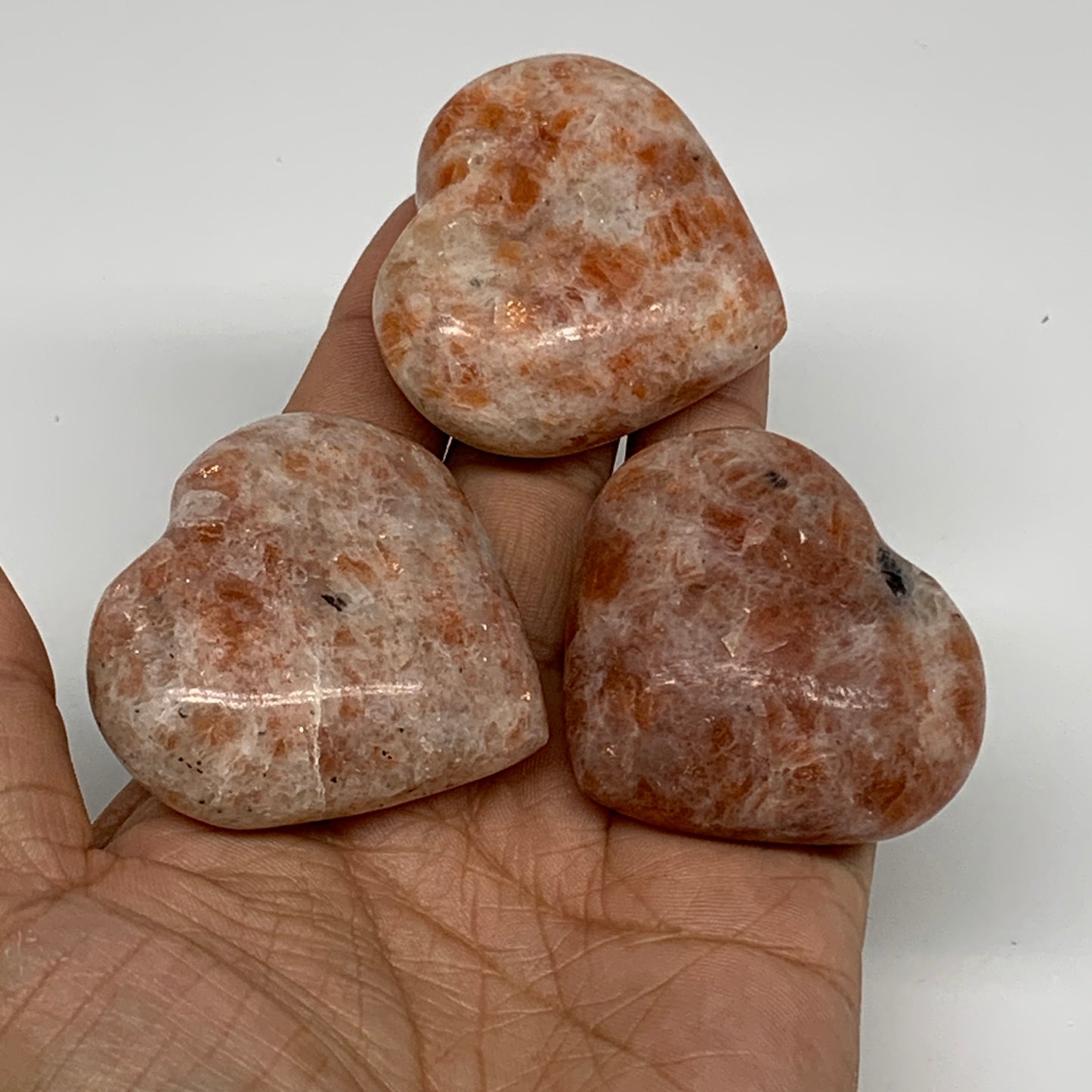 205.1g,1.7"-1.9", 3pcs, Sunstone Heart Polished Healing Crystal, B34803