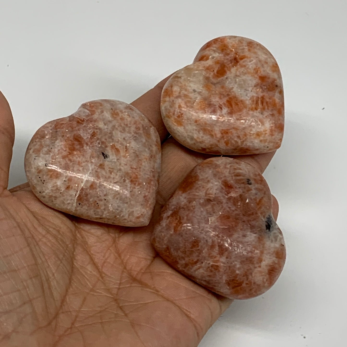 205.1g,1.7"-1.9", 3pcs, Sunstone Heart Polished Healing Crystal, B34803