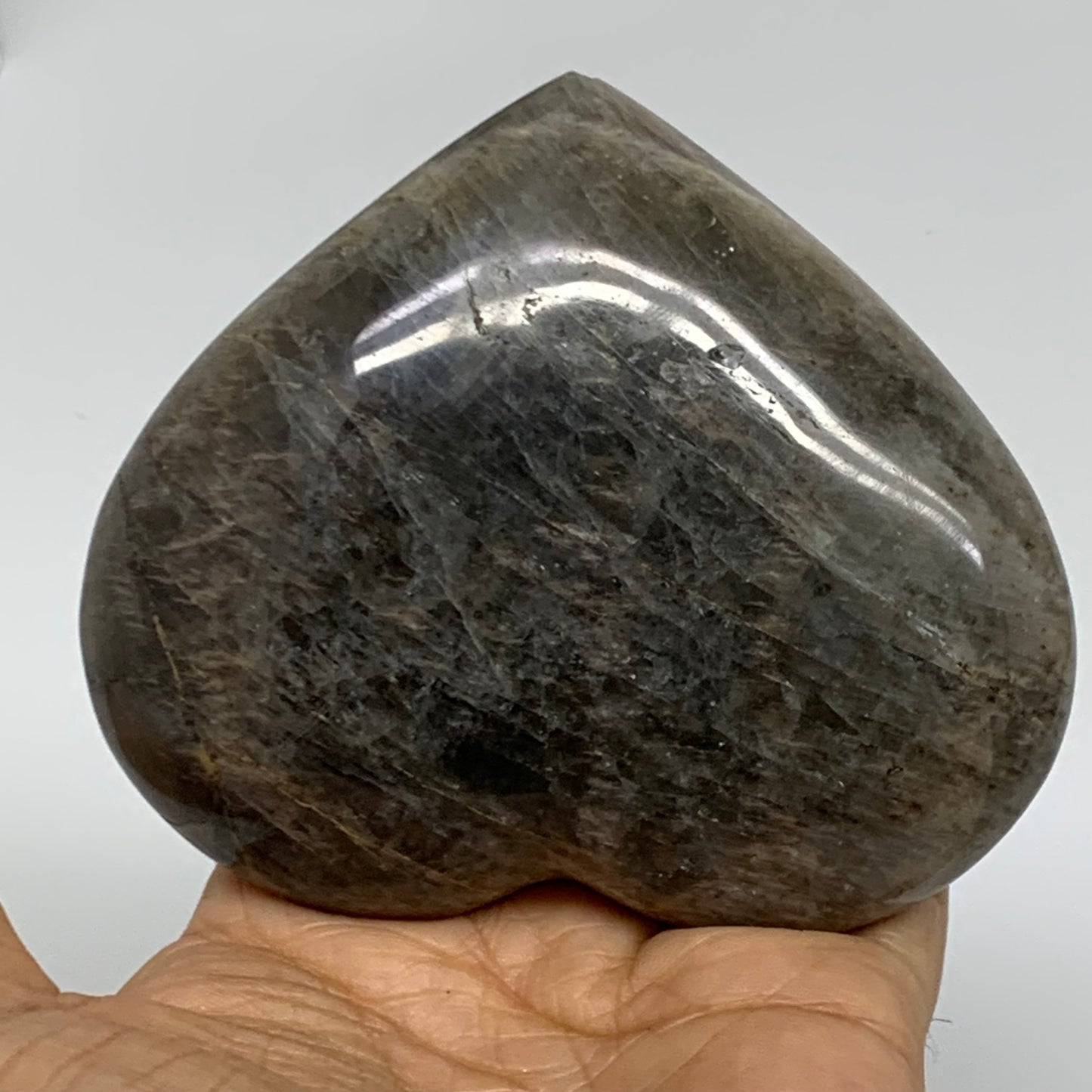 0.80 lbs, 3.5"x3.9"x1.3", Black Moonstone Heart Polished Crystal Decor, B37847