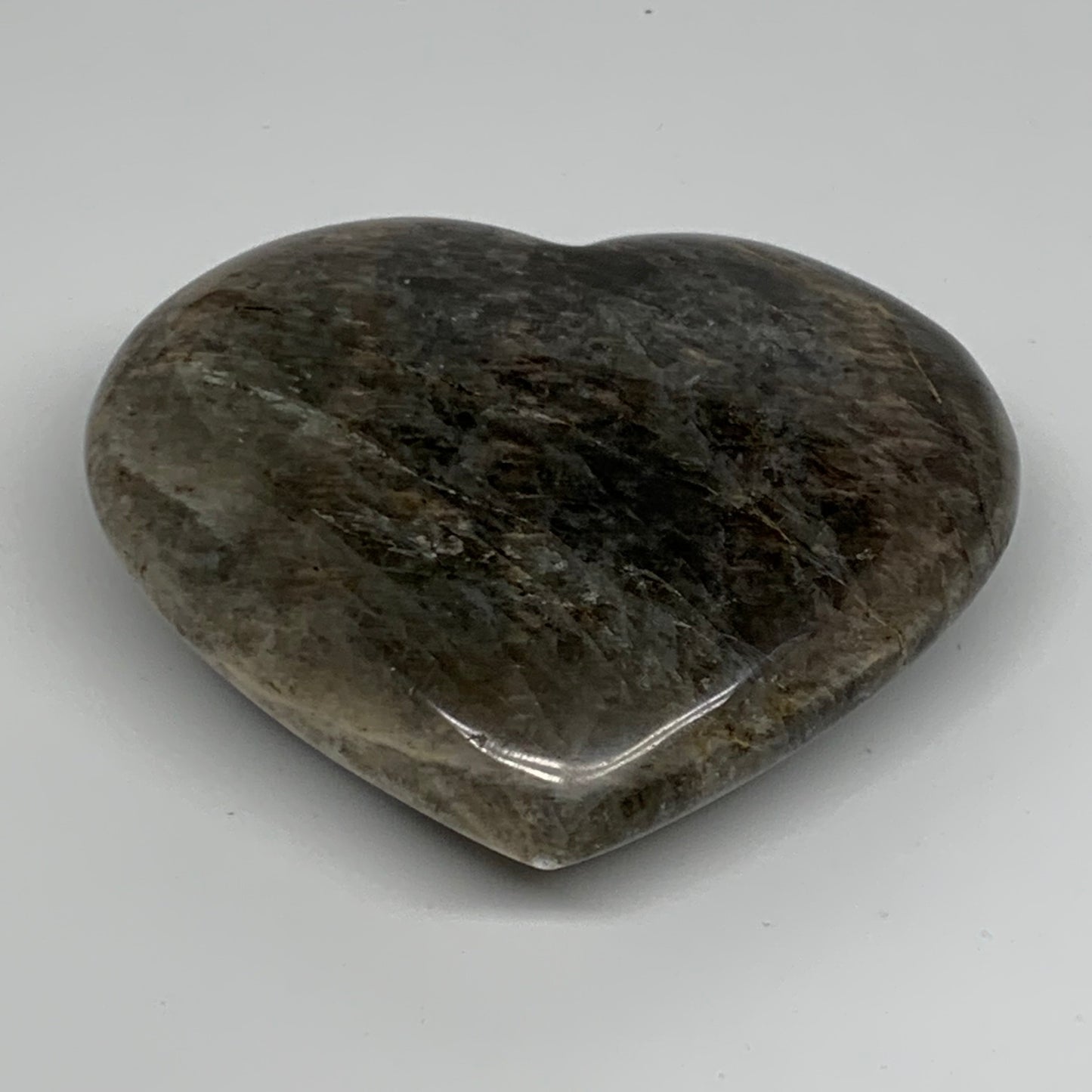 0.80 lbs, 3.5"x3.9"x1.3", Black Moonstone Heart Polished Crystal Decor, B37847
