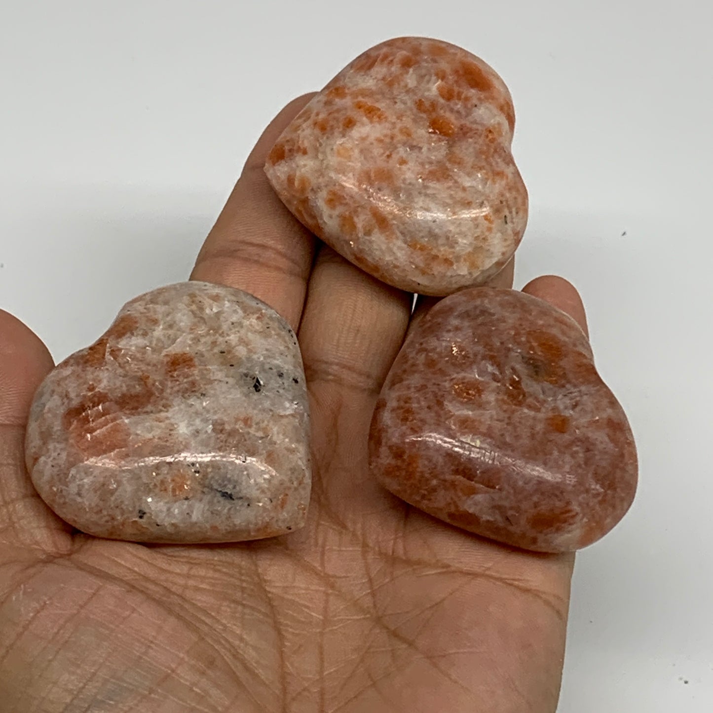 205.1g,1.7"-1.9", 3pcs, Sunstone Heart Polished Healing Crystal, B34803