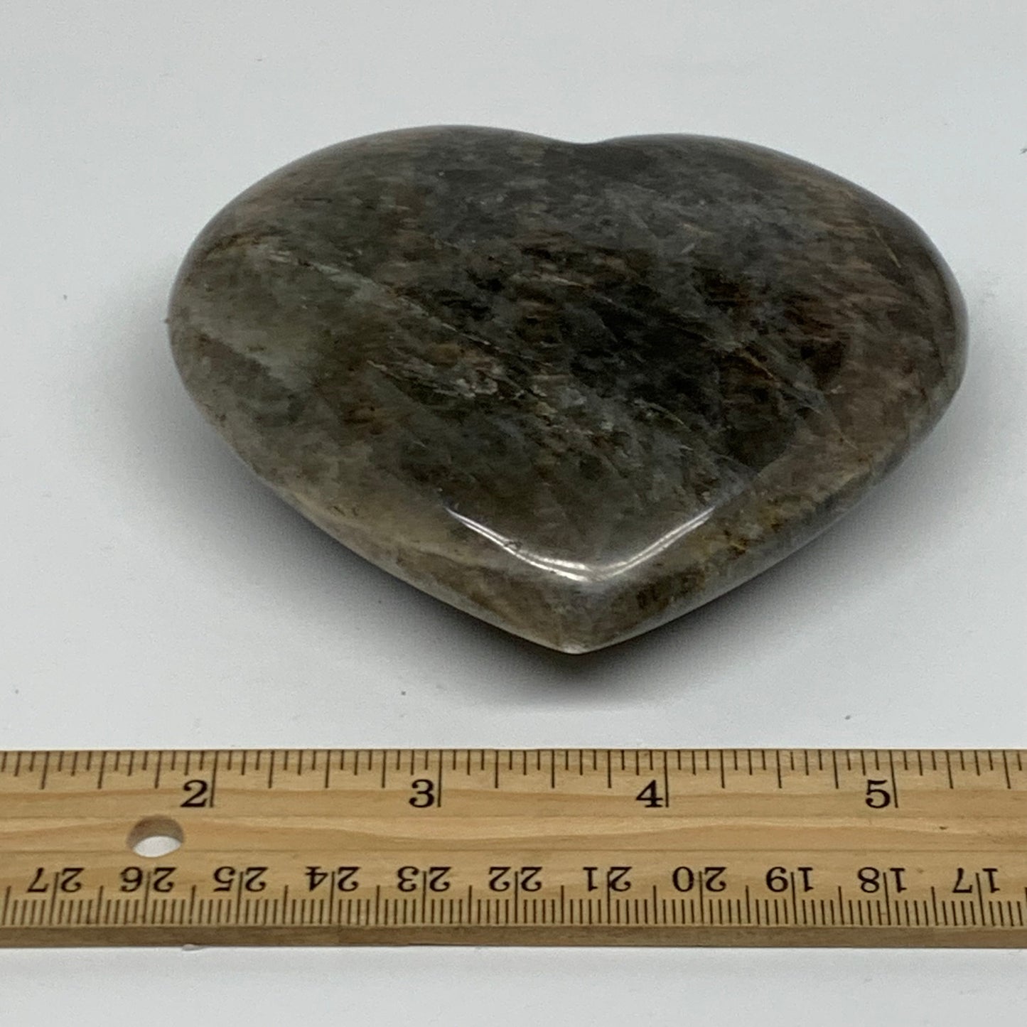 0.80 lbs, 3.5"x3.9"x1.3", Black Moonstone Heart Polished Crystal Decor, B37847