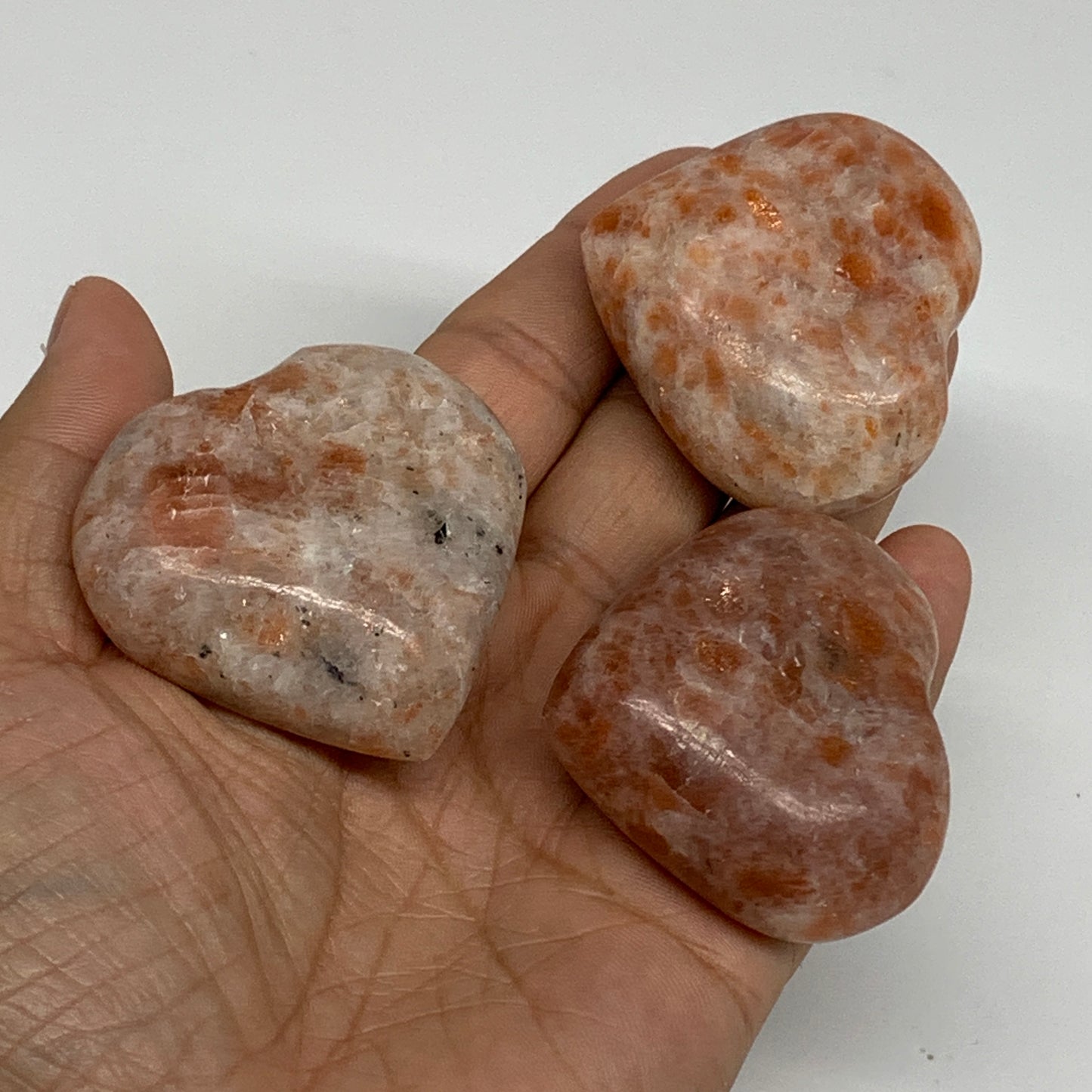 205.1g,1.7"-1.9", 3pcs, Sunstone Heart Polished Healing Crystal, B34803
