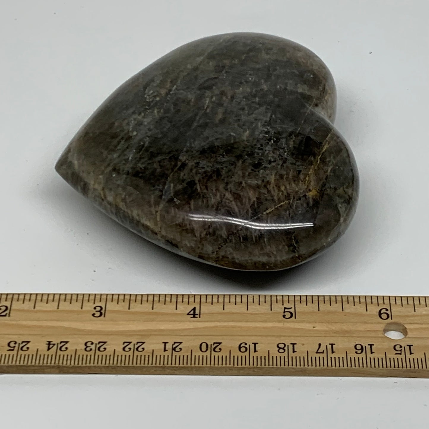 0.80 lbs, 3.5"x3.9"x1.3", Black Moonstone Heart Polished Crystal Decor, B37847