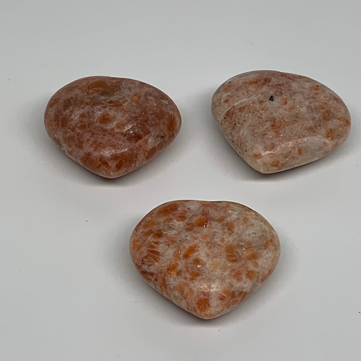 205.1g,1.7"-1.9", 3pcs, Sunstone Heart Polished Healing Crystal, B34803