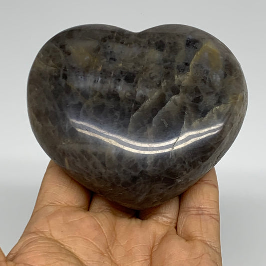 0.69 lbs, 3.1"x3.4"x1.2", Black Moonstone Heart Polished Crystal Decor, B37848