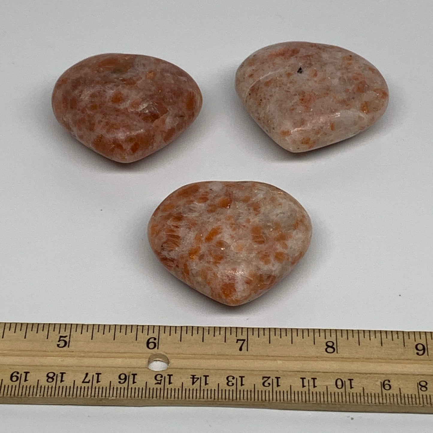 205.1g,1.7"-1.9", 3pcs, Sunstone Heart Polished Healing Crystal, B34803