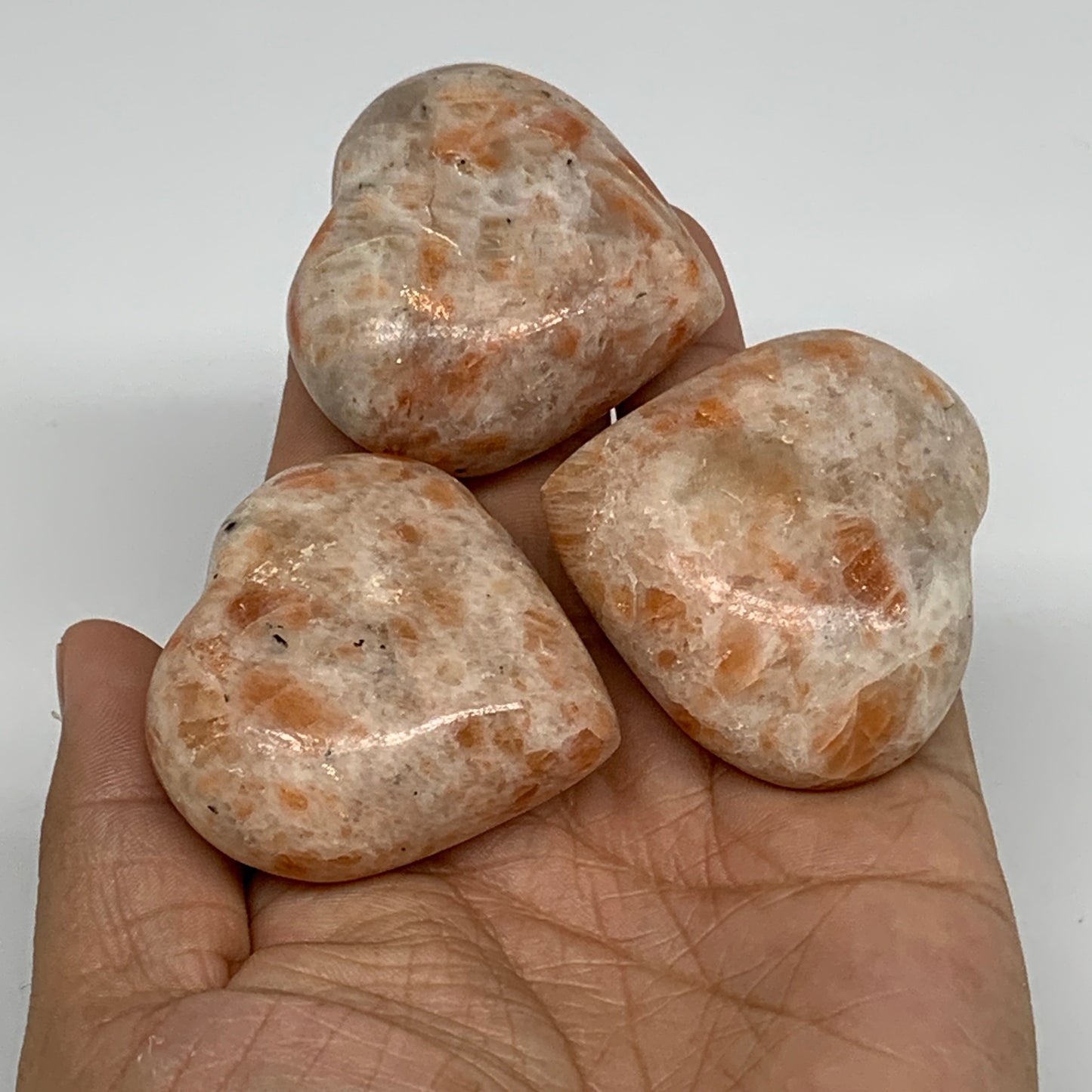 216.9g,1.8"-1.8", 3pcs, Sunstone Heart Polished Healing Crystal, B34804