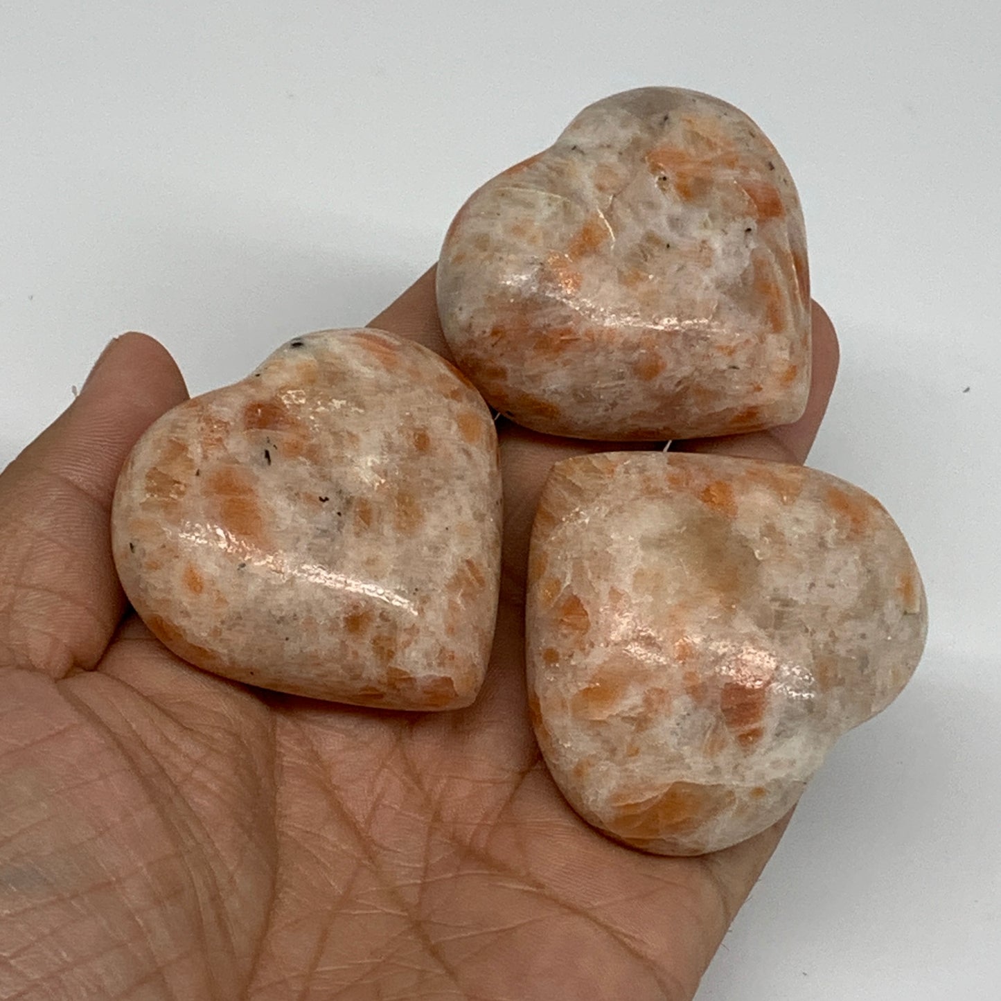 216.9g,1.8"-1.8", 3pcs, Sunstone Heart Polished Healing Crystal, B34804
