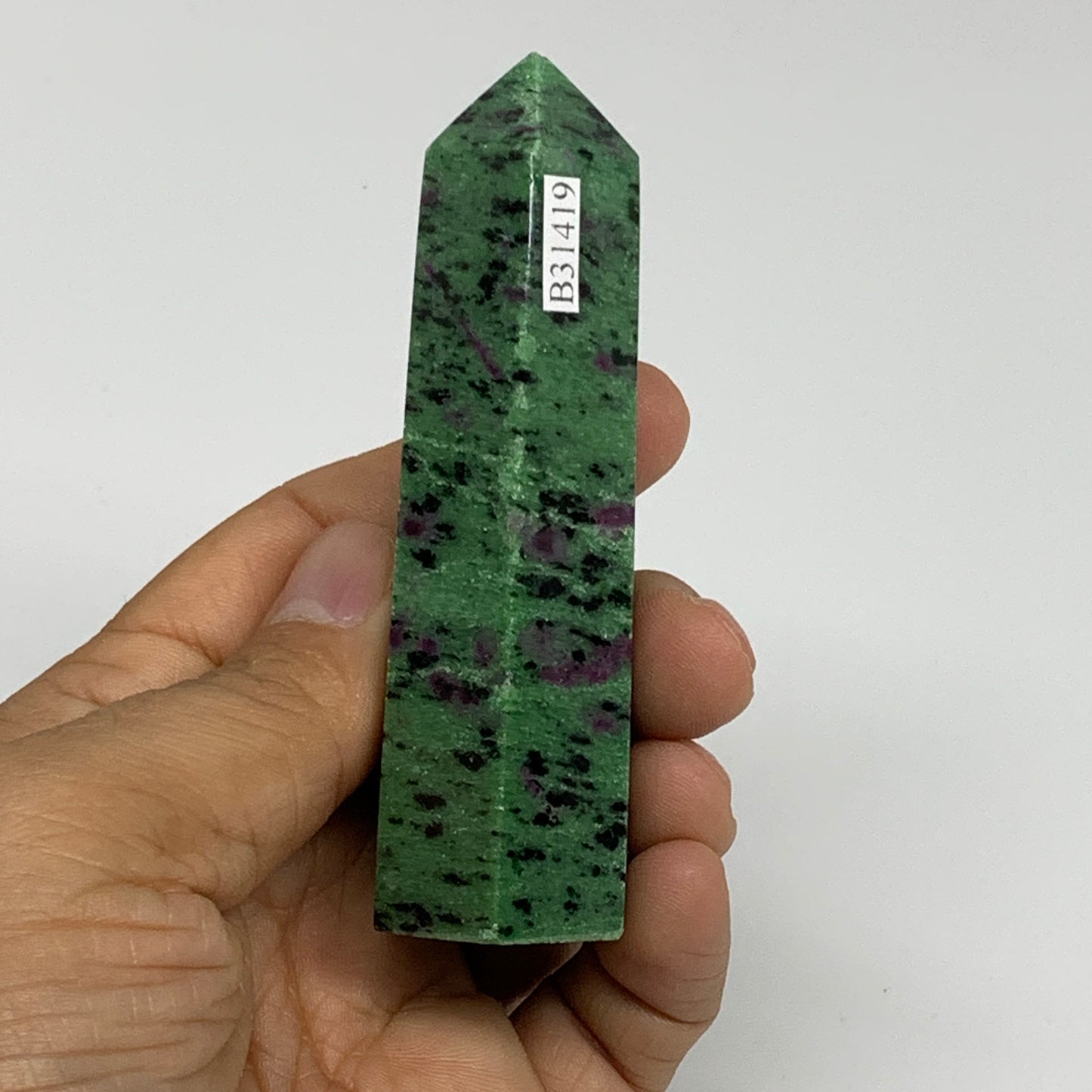 137.2g, 3.5"x1", Natural Ruby Zoisite Tower Point Obelisk @India, B31419