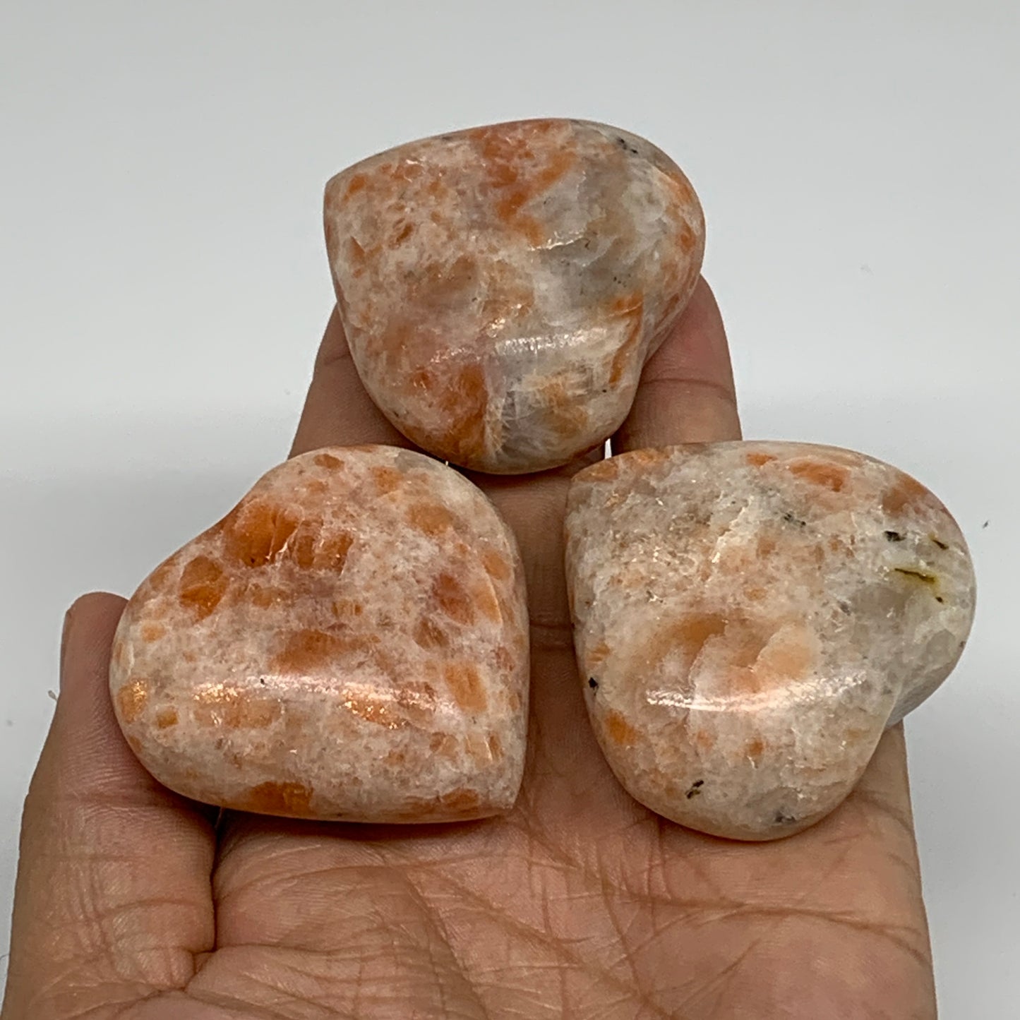 216.9g,1.8"-1.8", 3pcs, Sunstone Heart Polished Healing Crystal, B34804