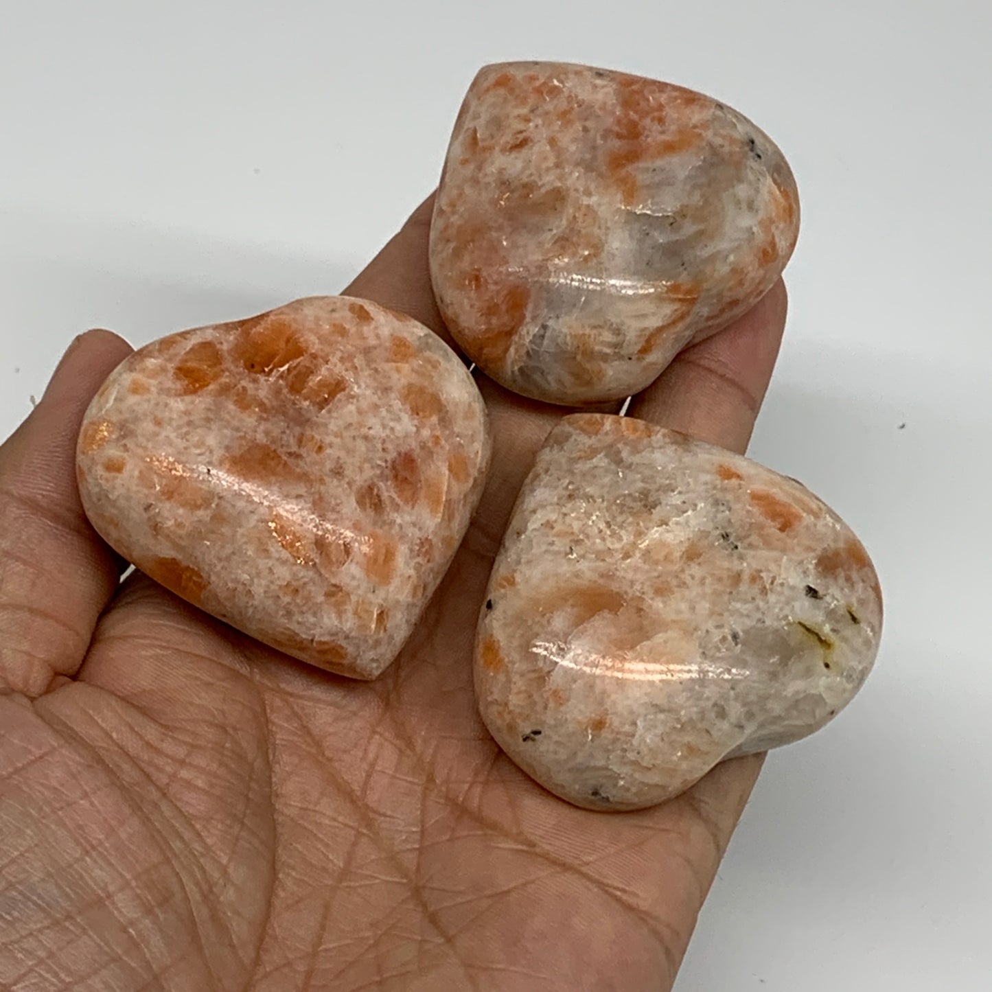 216.9g,1.8"-1.8", 3pcs, Sunstone Heart Polished Healing Crystal, B34804