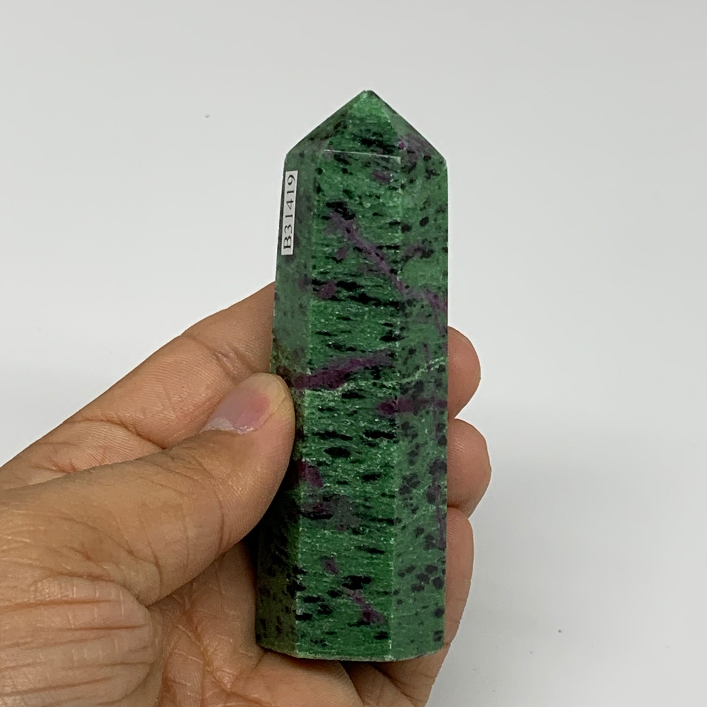 137.2g, 3.5"x1", Natural Ruby Zoisite Tower Point Obelisk @India, B31419