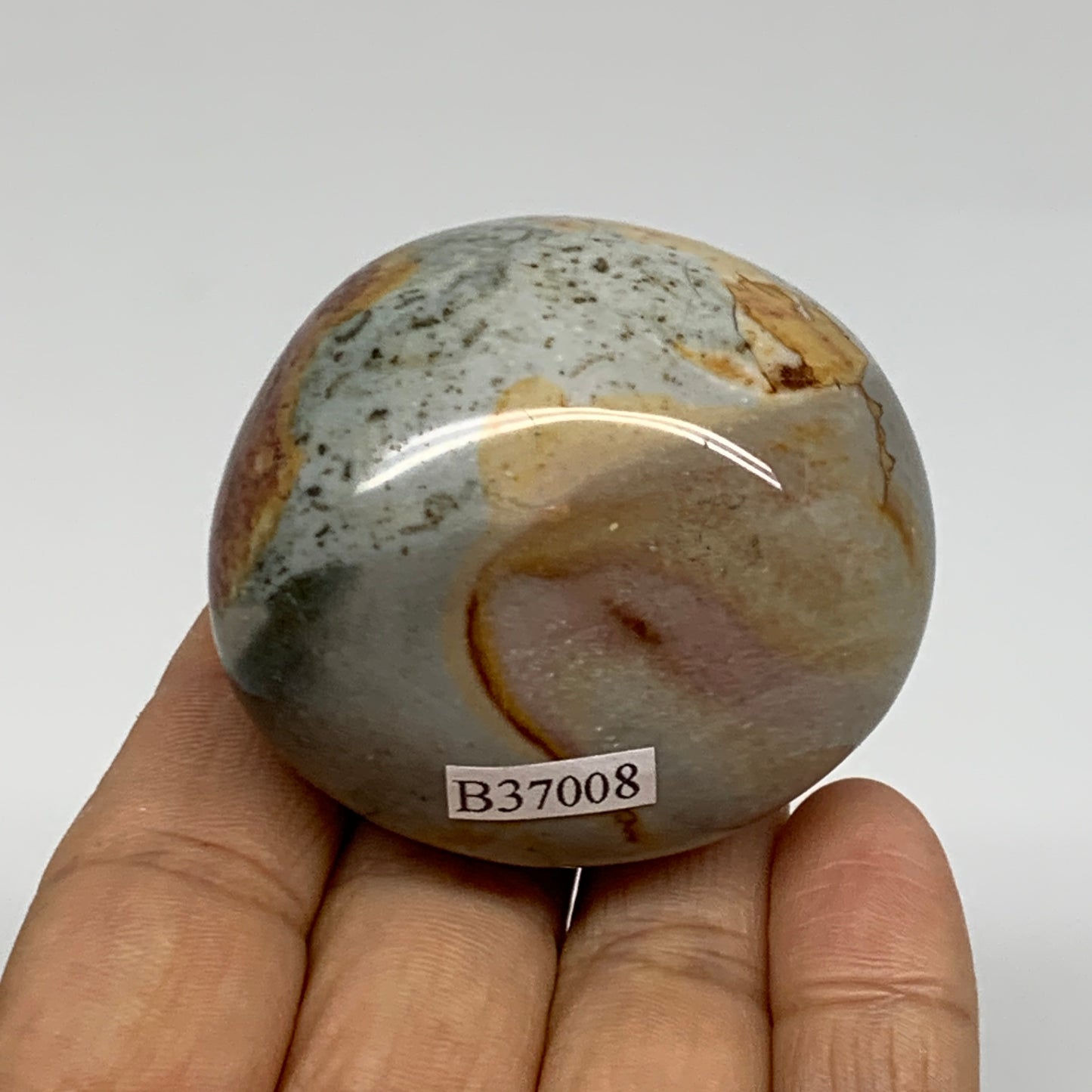 127.1g, 2.1"x2"x1.5", Polychrome Jasper Palm-Stone Crystal, B37008
