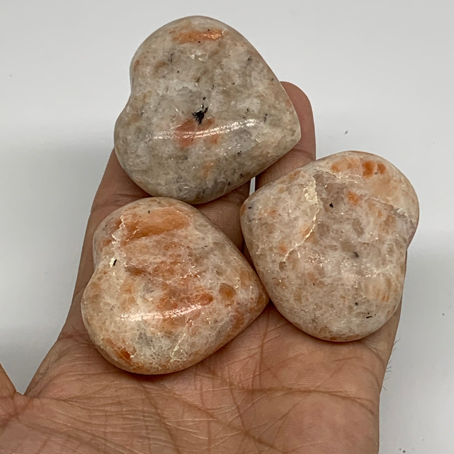 208g,1.7"-1.8", 3pcs, Sunstone Heart Polished Healing Crystal, B34805