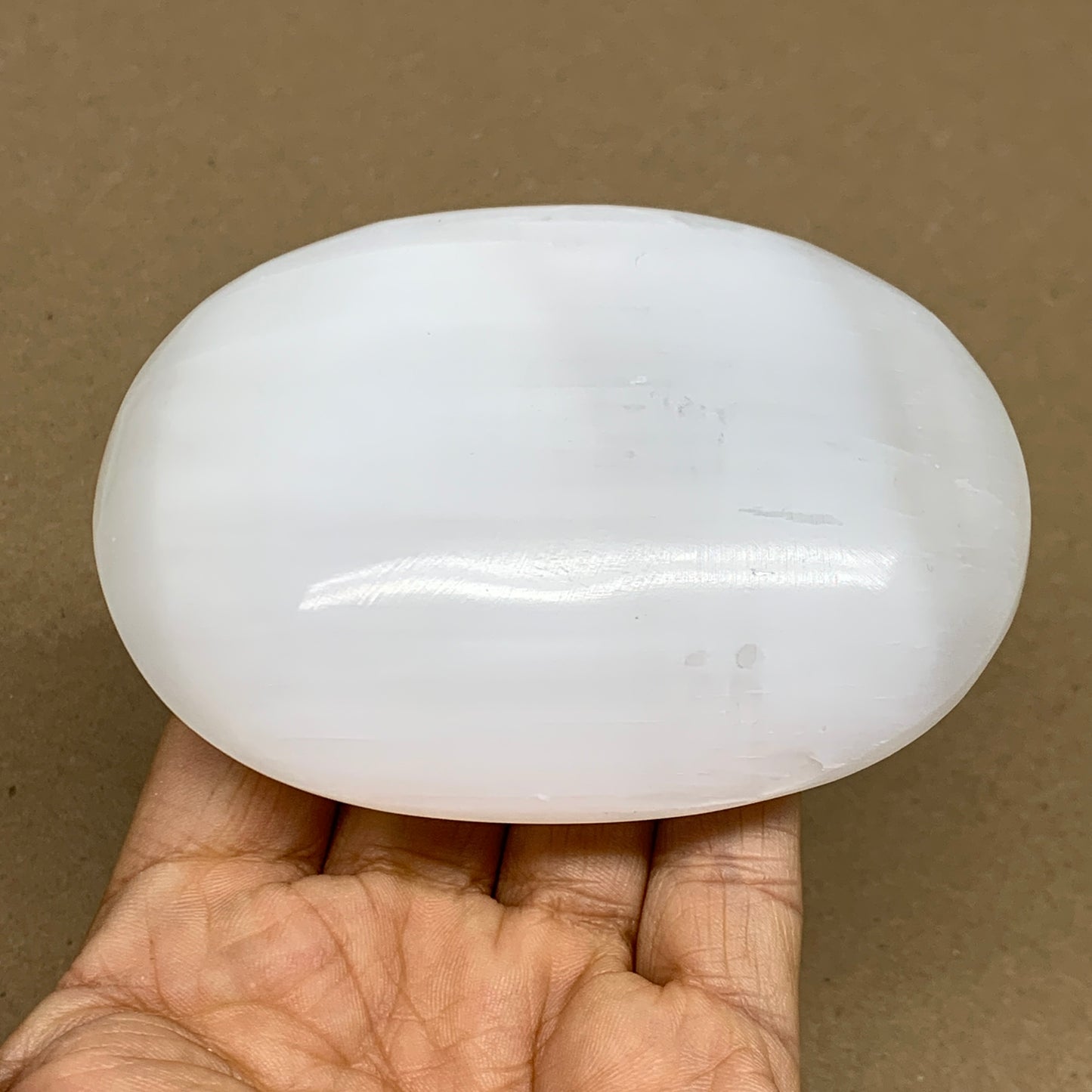 0.59 lbs, 3.9"x2.9"x1.2", White Selenite Palmstone Crystal Pillow Reiki, B36111