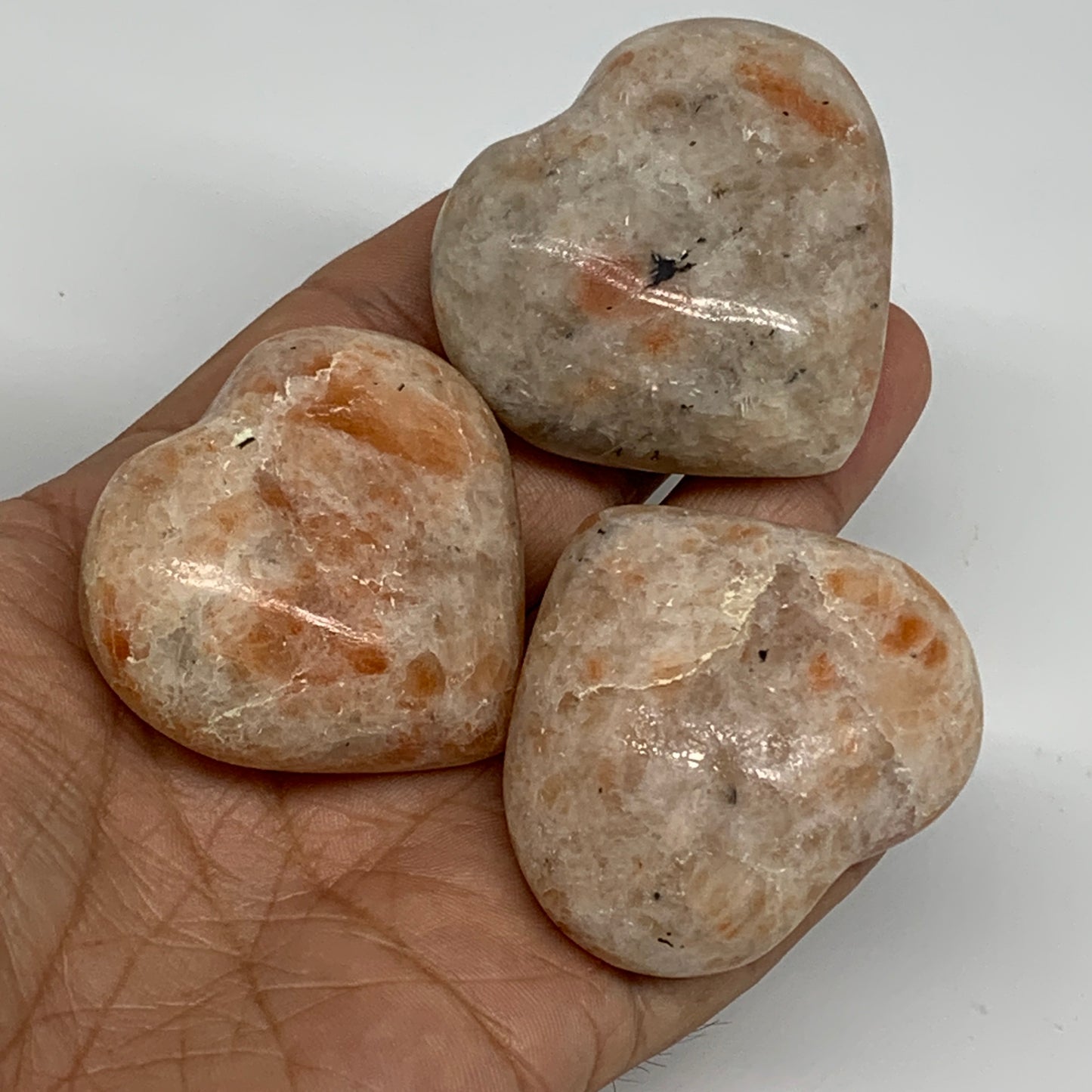 208g,1.7"-1.8", 3pcs, Sunstone Heart Polished Healing Crystal, B34805