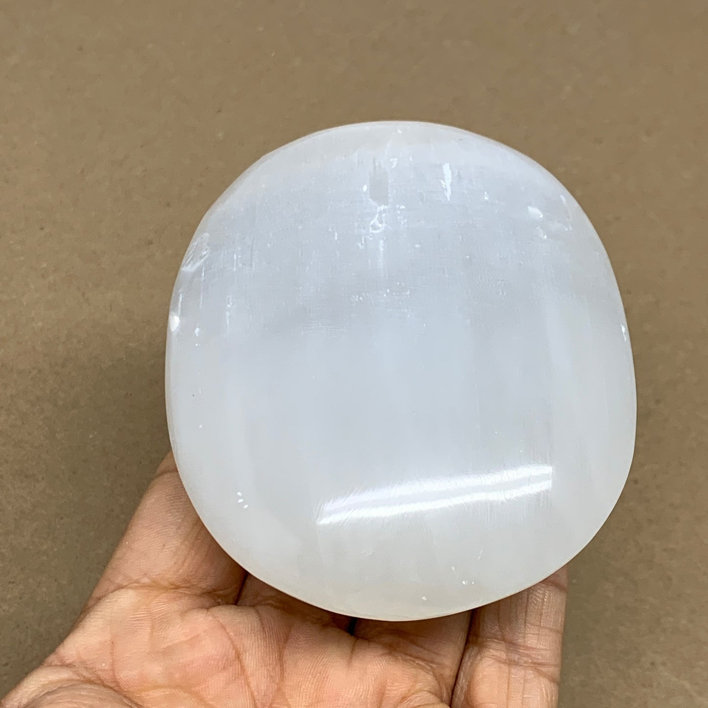 0.59 lbs, 3.9"x2.9"x1.2", White Selenite Palmstone Crystal Pillow Reiki, B36111