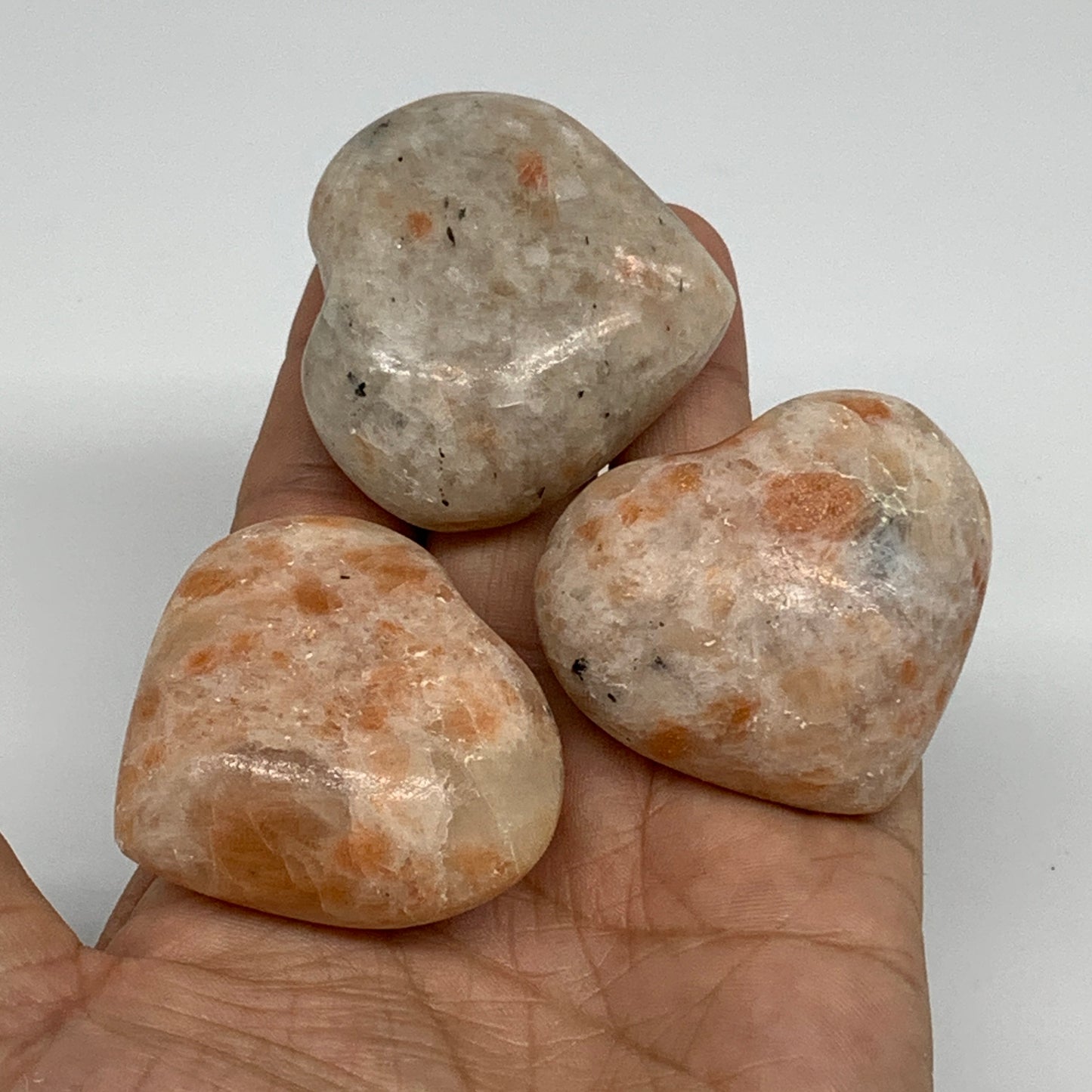 208g,1.7"-1.8", 3pcs, Sunstone Heart Polished Healing Crystal, B34805