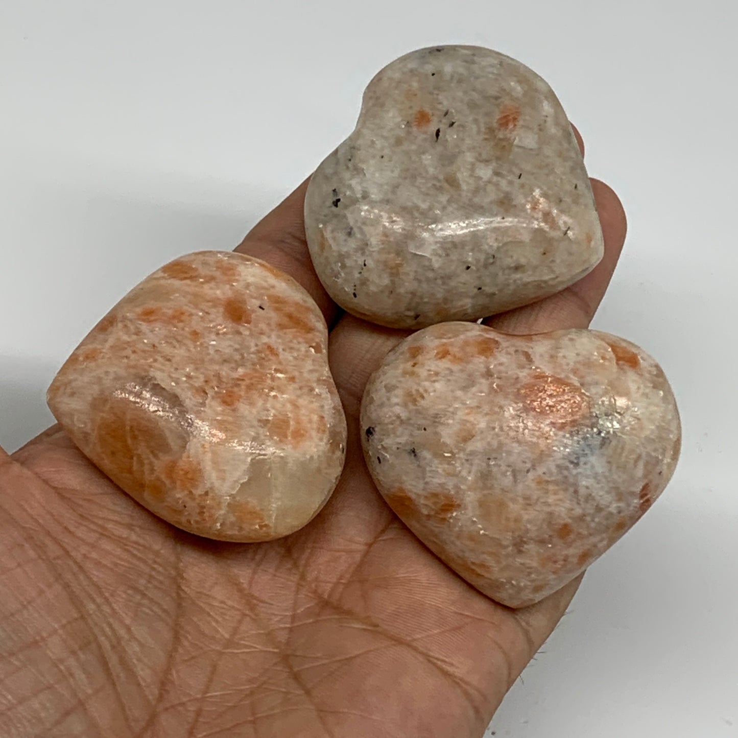208g,1.7"-1.8", 3pcs, Sunstone Heart Polished Healing Crystal, B34805