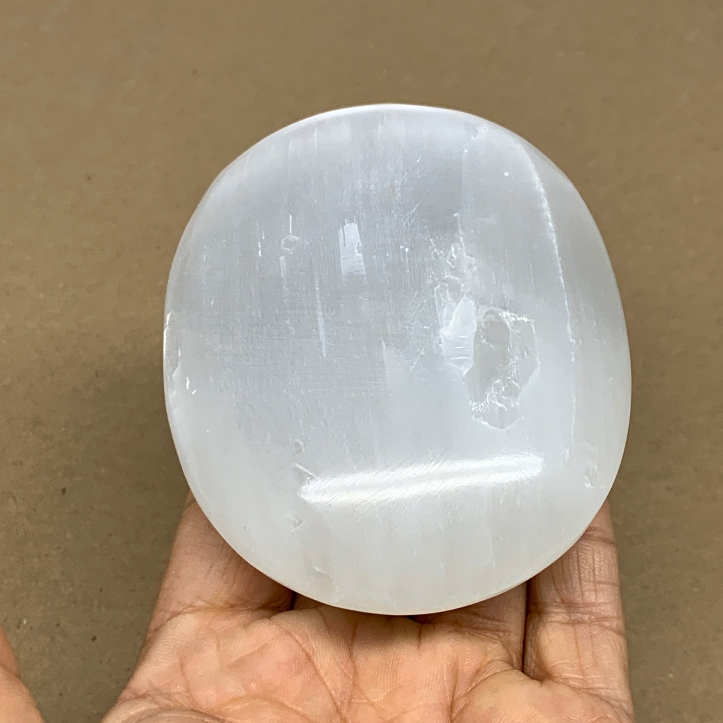0.59 lbs, 3.9"x2.9"x1.2", White Selenite Palmstone Crystal Pillow Reiki, B36111