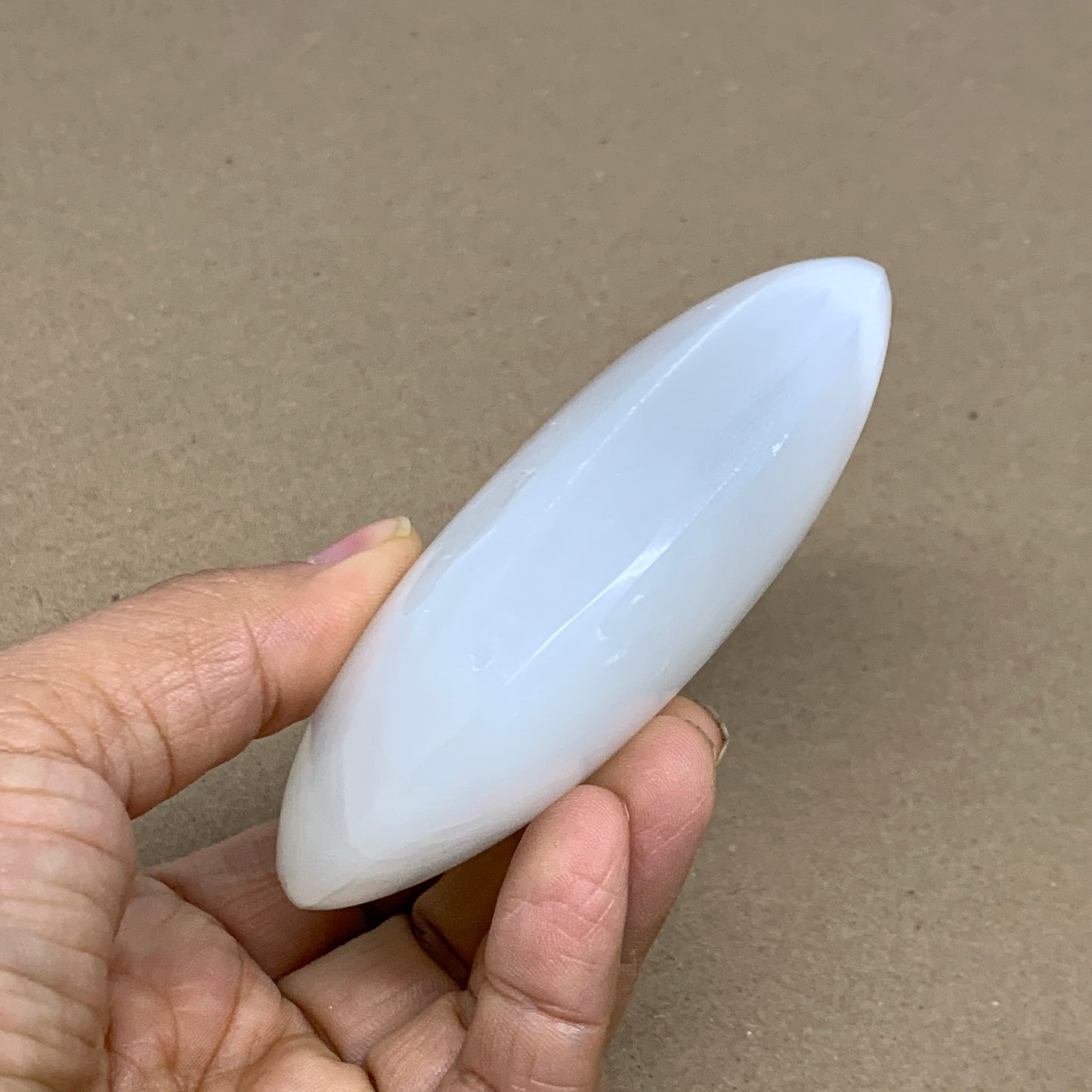 0.59 lbs, 3.9"x2.9"x1.2", White Selenite Palmstone Crystal Pillow Reiki, B36111