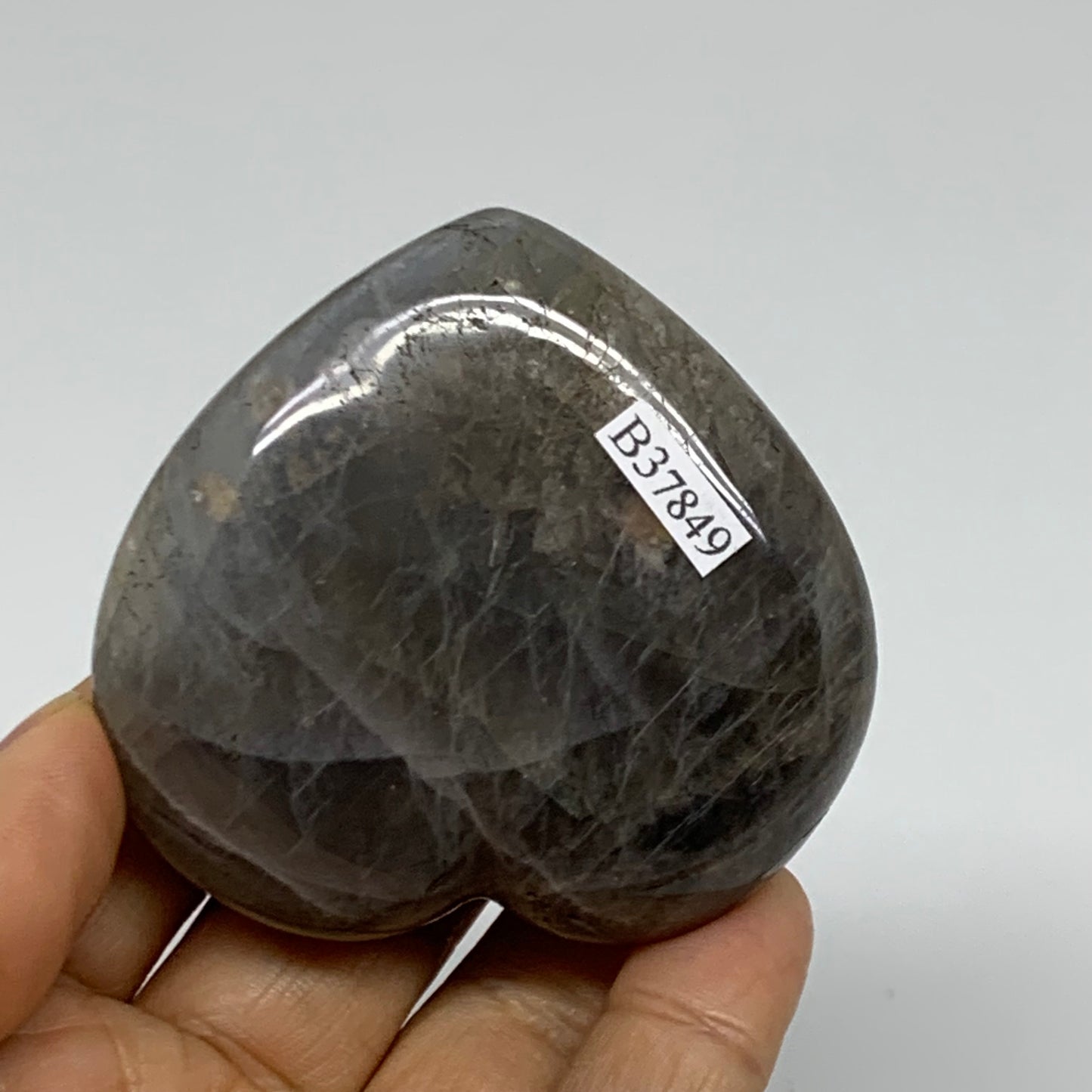 0.27 lbs, 2.3"x2.5"x0.9", Black Moonstone Heart Polished Crystal Decor, B37849