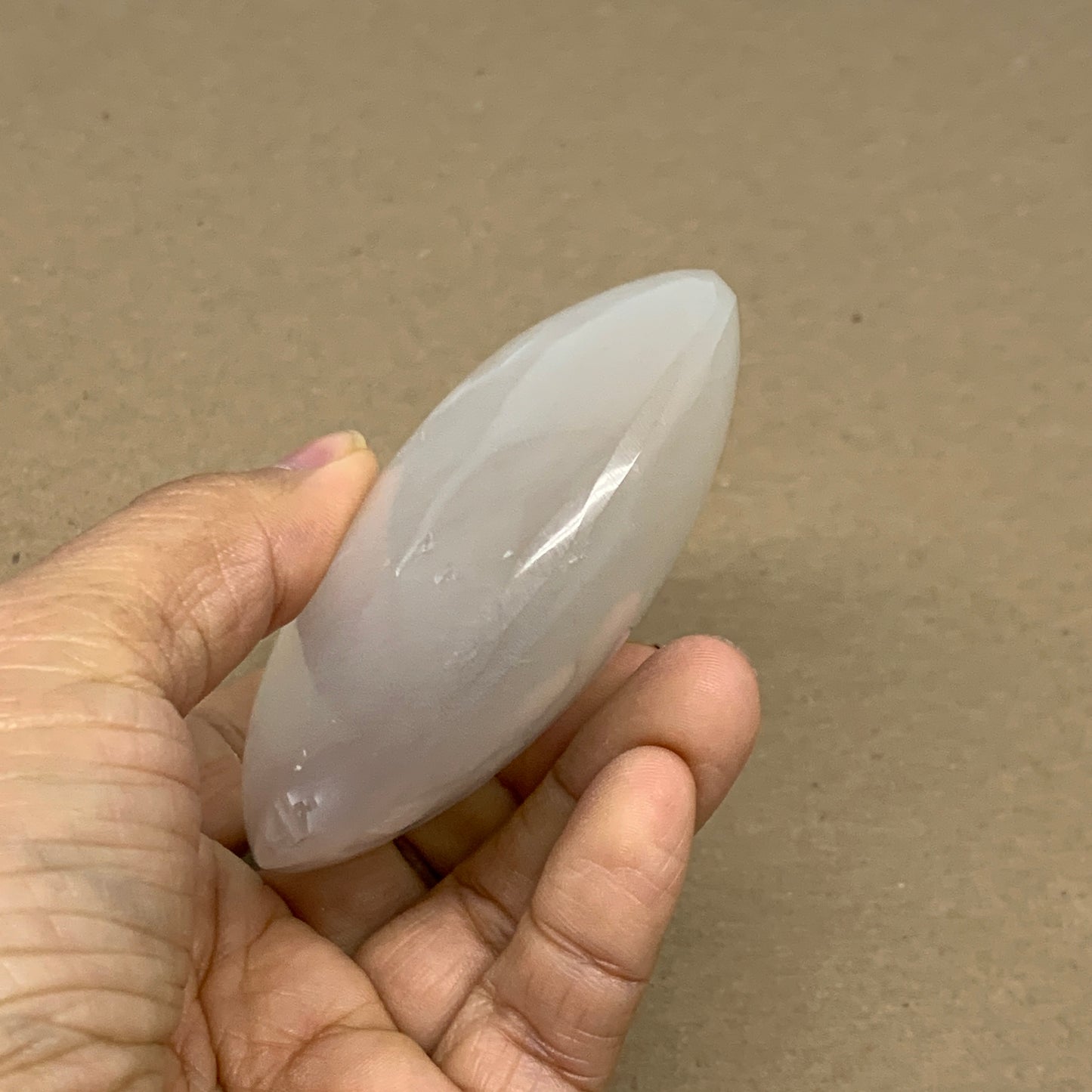 0.59 lbs, 3.9"x2.9"x1.2", White Selenite Palmstone Crystal Pillow Reiki, B36111