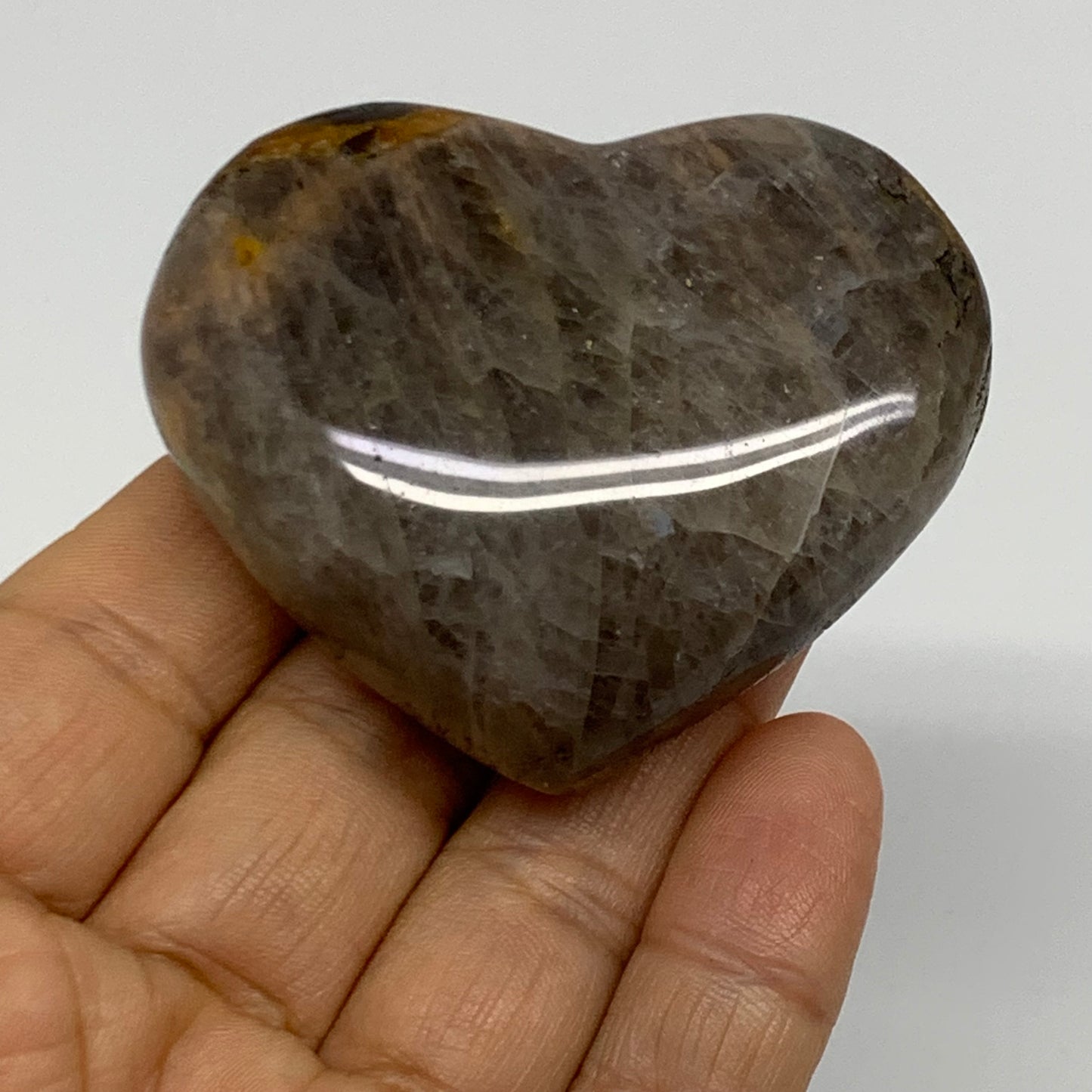 0.20 lbs, 2"x2.4"x0.9", Black Moonstone Heart Polished Crystal Decor, B37850