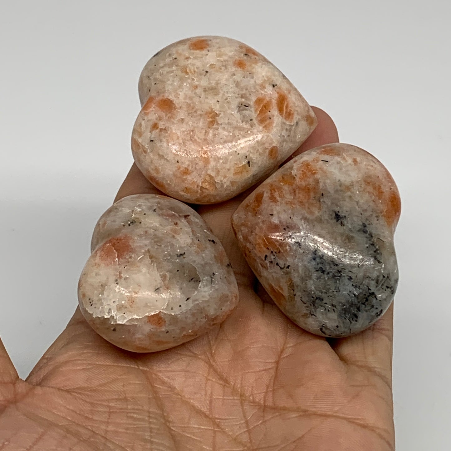 173.2g,1.4"-1.8", 3pcs, Sunstone Heart Polished Healing Crystal, B34806